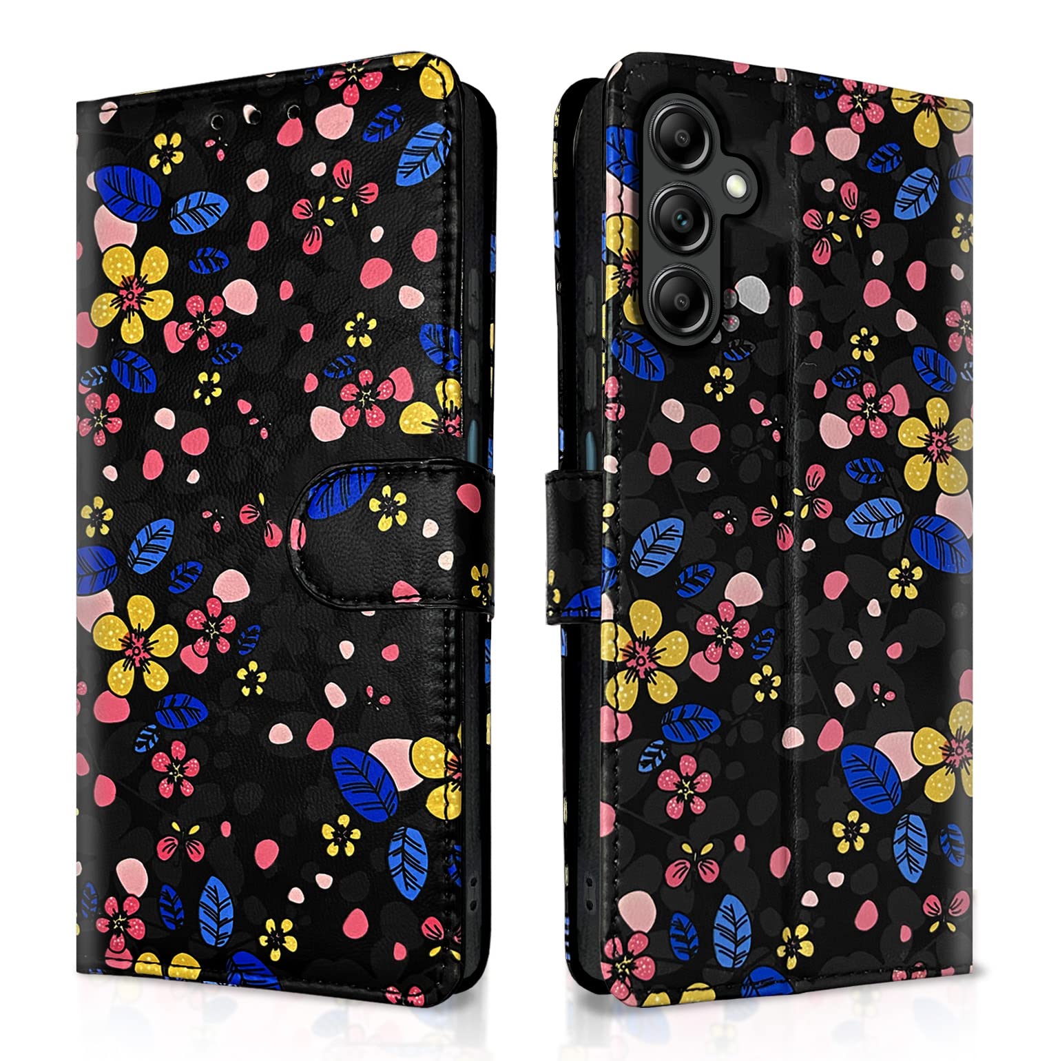 Black flower wallet flip cover for Samsung M14 5G – Pikkme