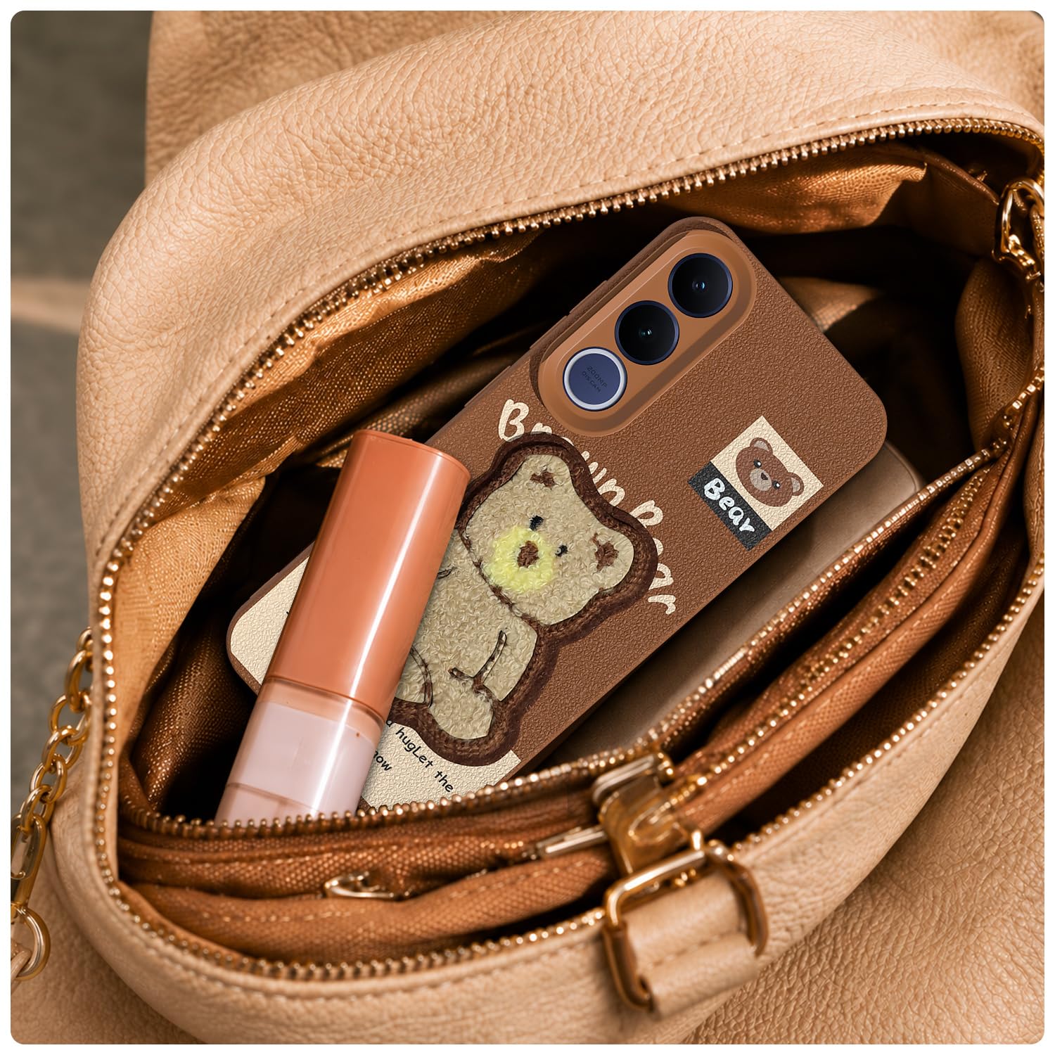 Vivo V70 FE 5G Plush Patch mobile cover in brown by Pikkme – photo 5