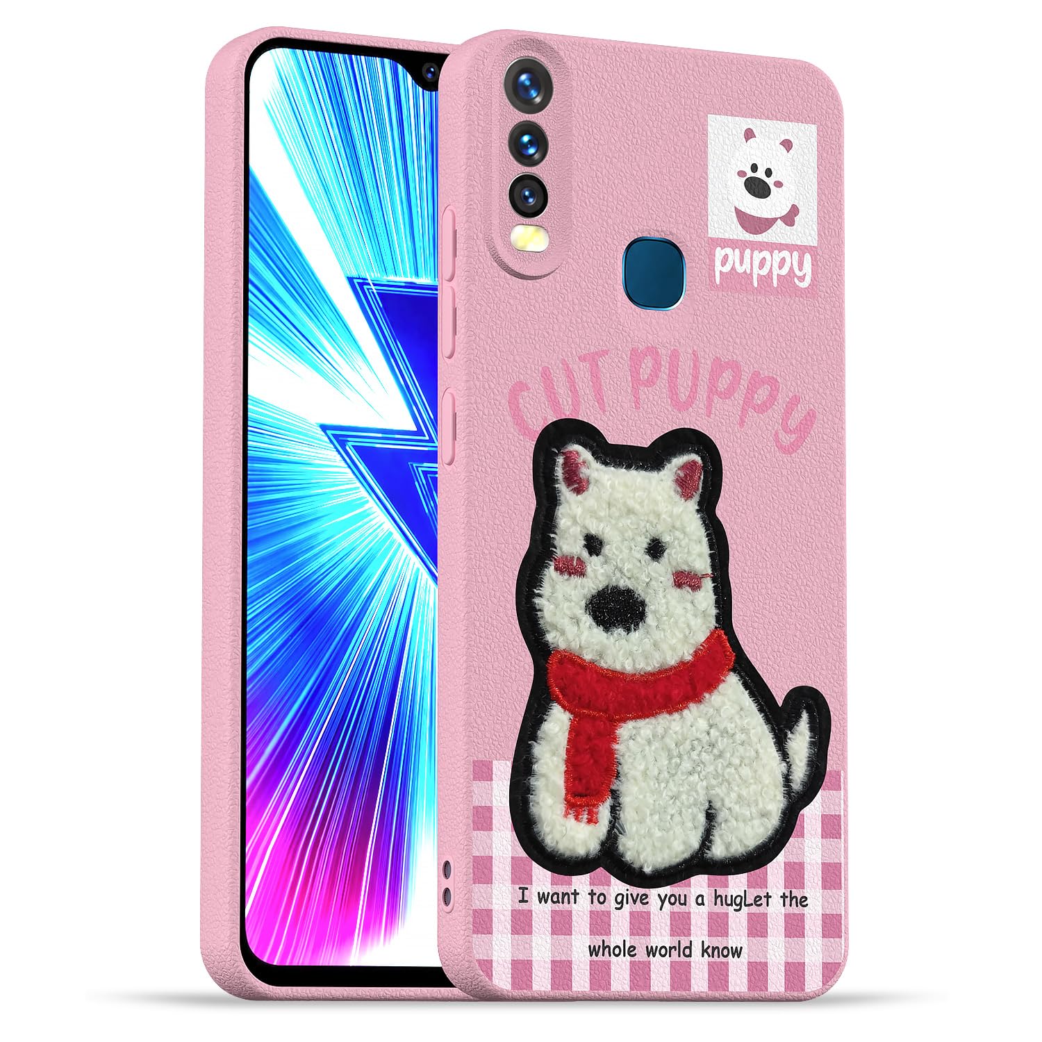 Vivo Y12/Y15/Y17/U10 Plush Patch phone cover in pink by Pikkme