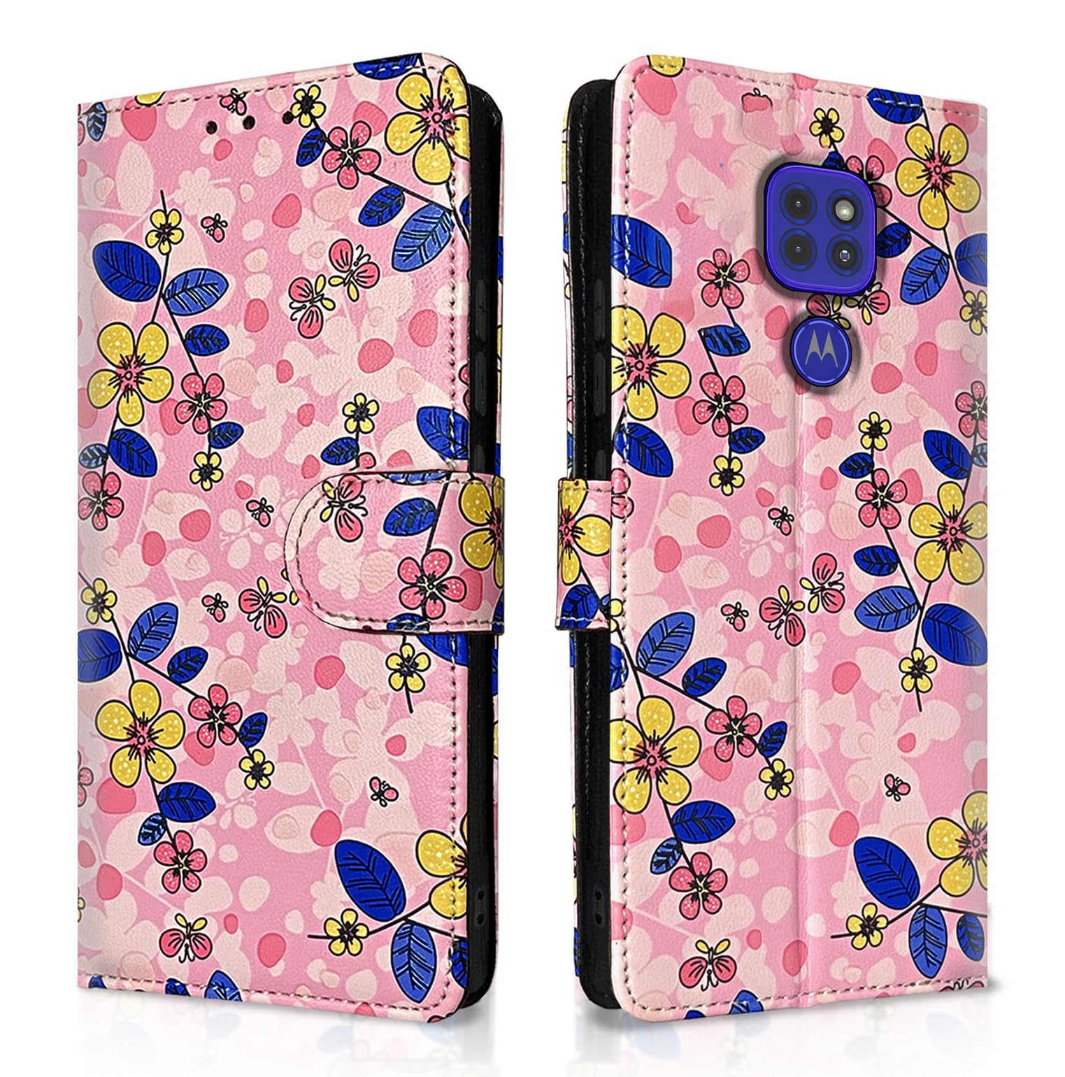 Moto G9 Wallet wallet flip cover in pink flower by Pikkme