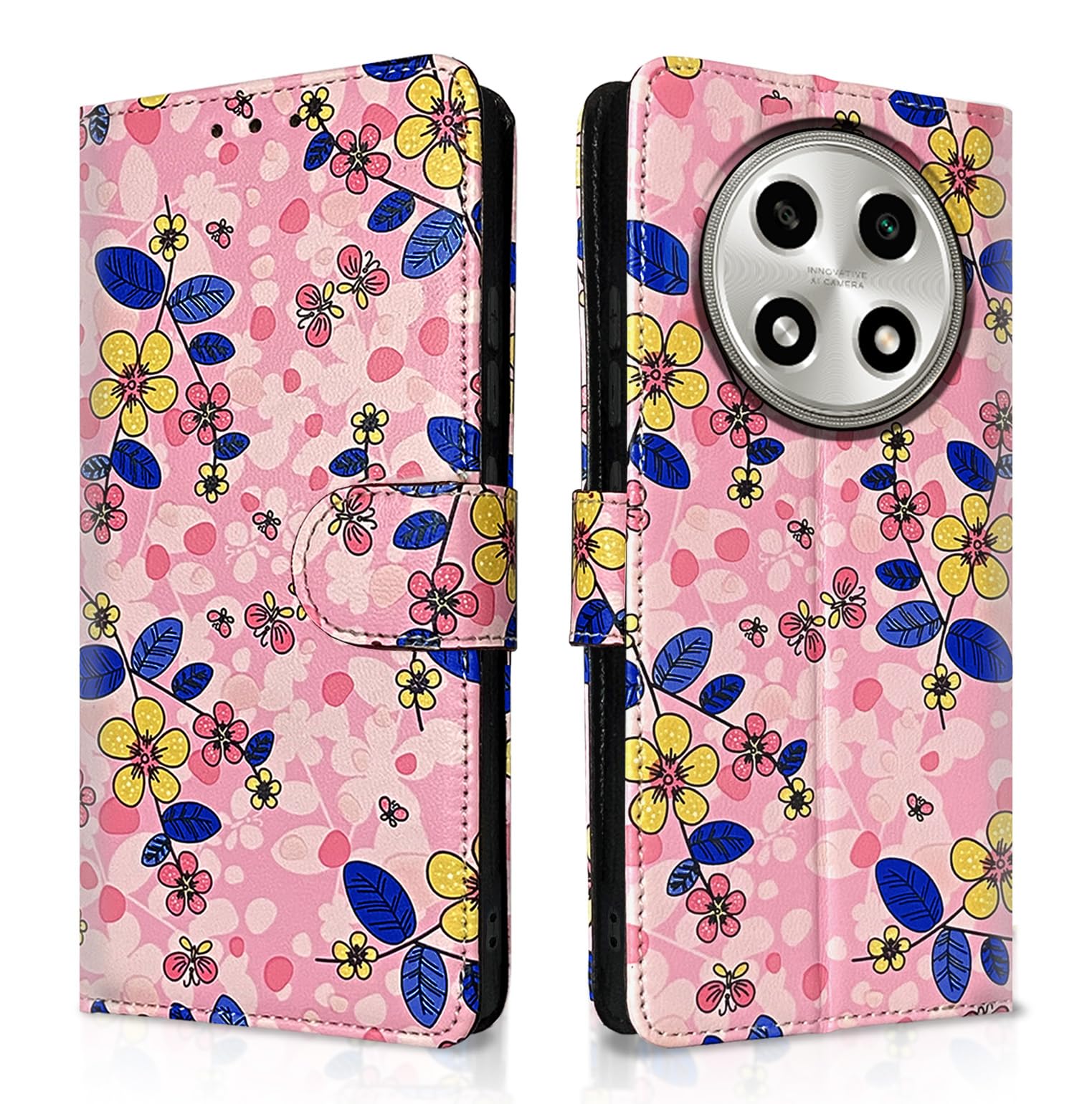 Oppo A2 Pro 5G wallet flip cover in pink flower by Pikkme