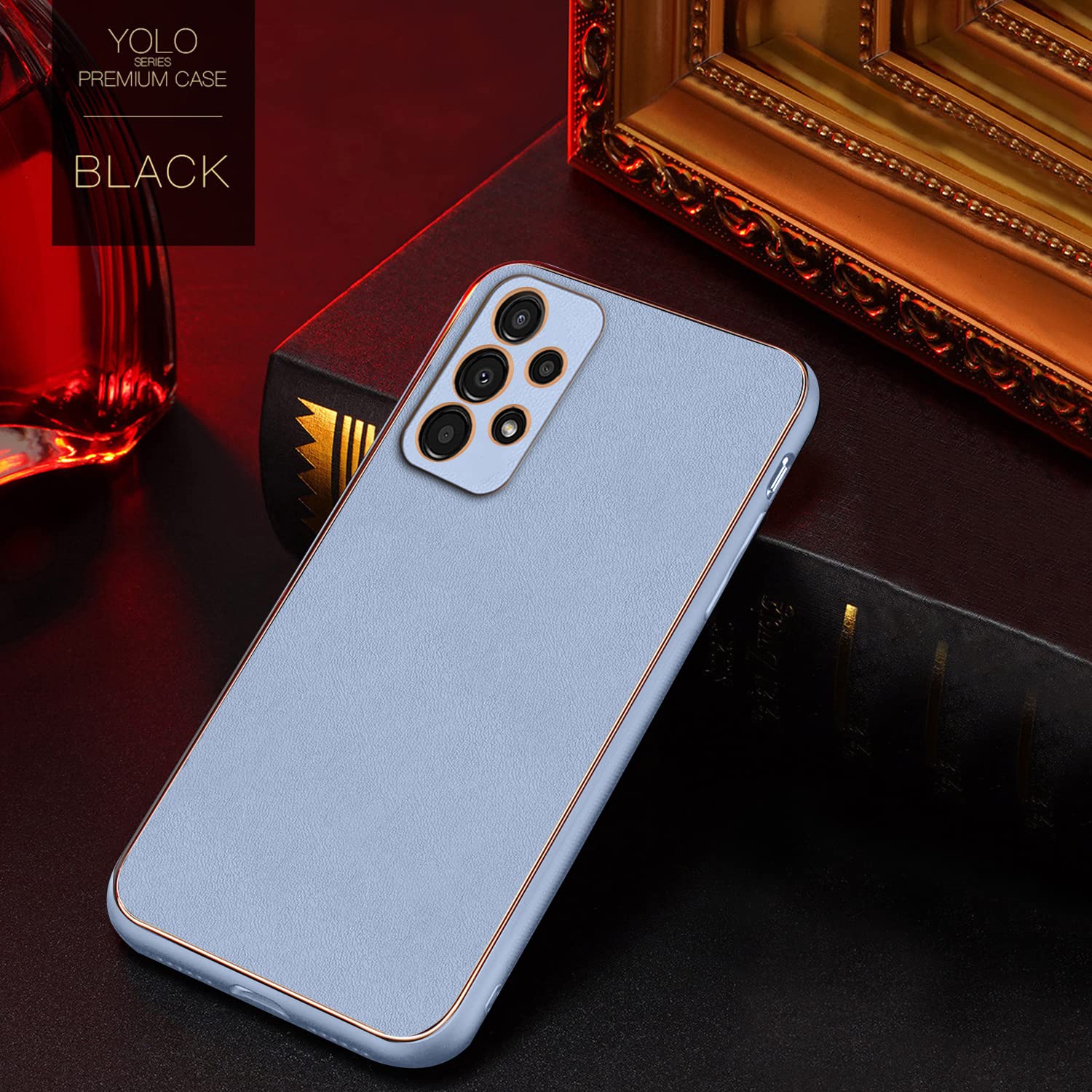 Pikkme Samsung Galaxy A33 5G Gold Electroplated Leather Chrome Back Case (Light Blue)
