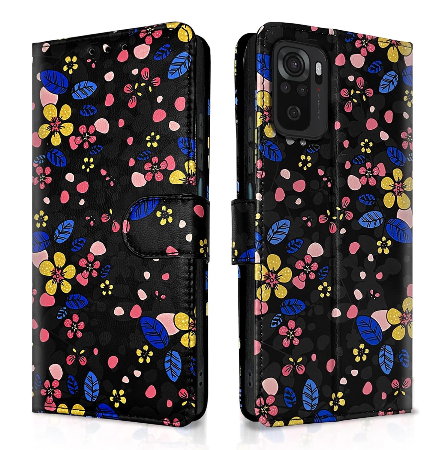 Redmi Note 10 / 10s / 11 SE Flower Flip Cover -Black