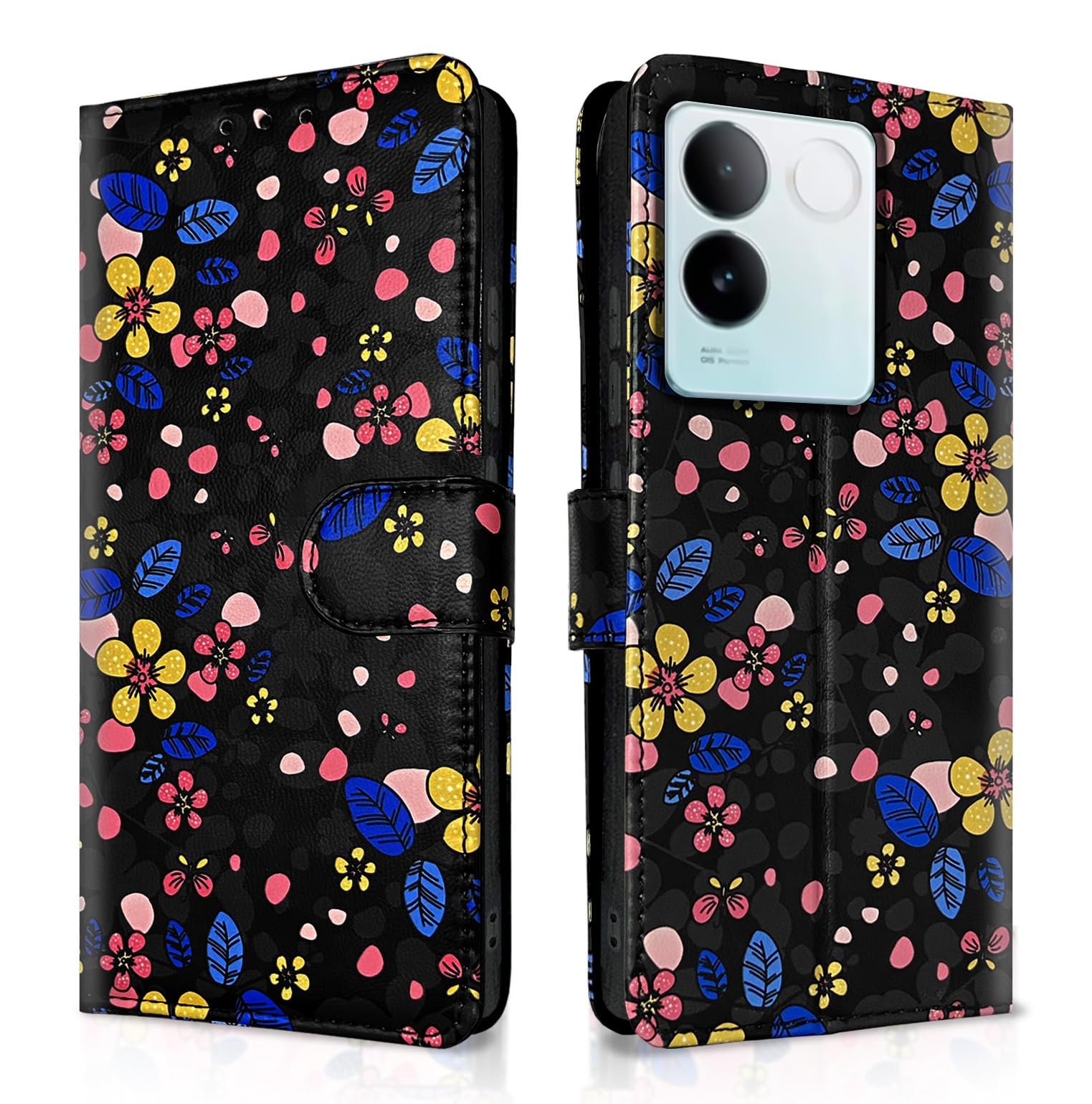 Pikkme black flower Wallet flip case for Vivo T2 Pro 5G