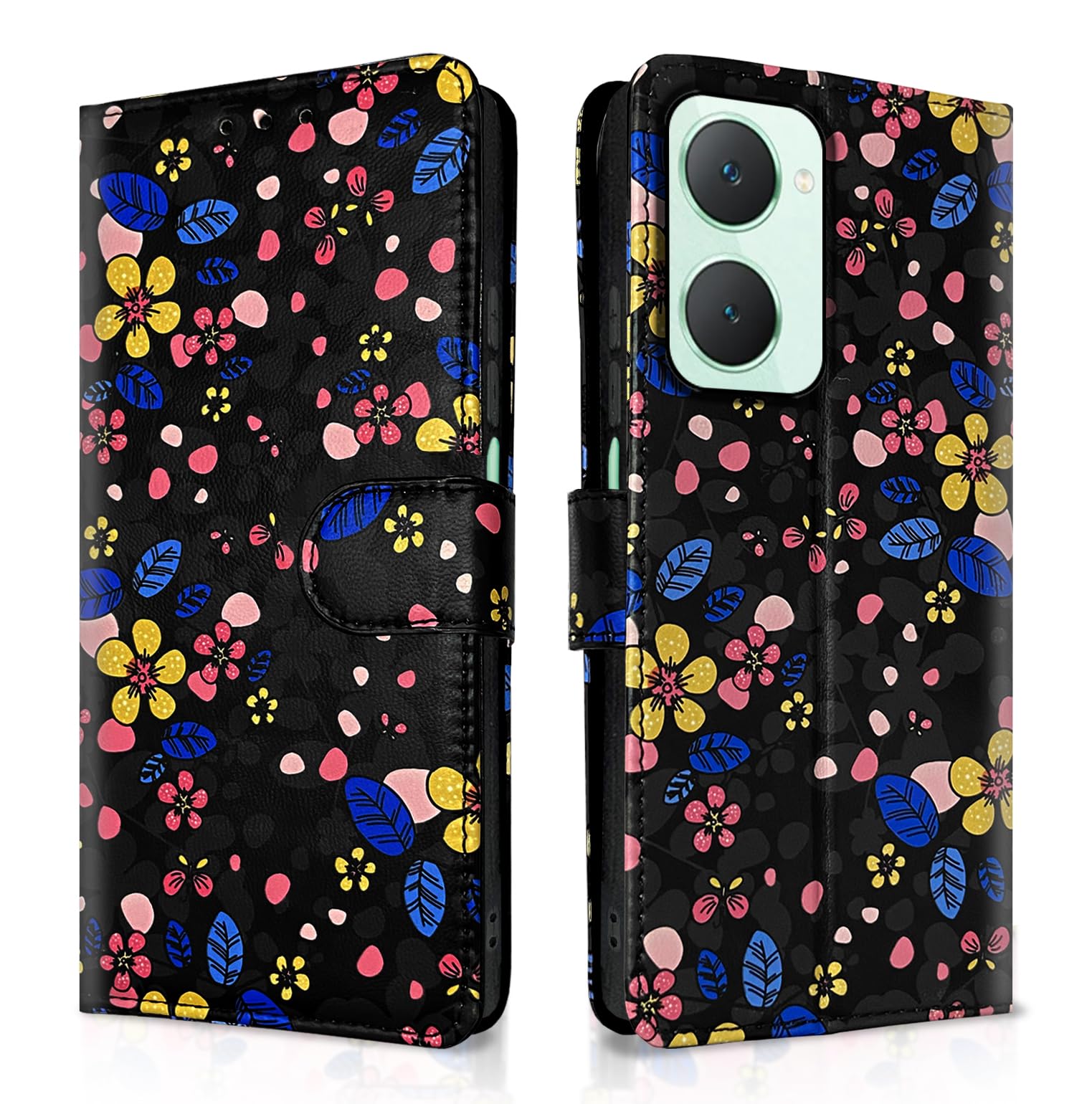 iQOO Z9 Lite 5G/Vivo T3 Lite 5G/Vivo Y18/Y18e/Y03 flip cover in black flower by Pikkme