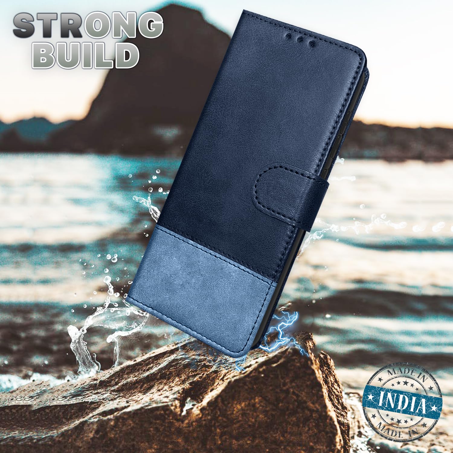Pikkme Vivo Y200 Pro 5G Dual-Tone PU Leather Finish Magnetic Flip Cover (Navy Blue)