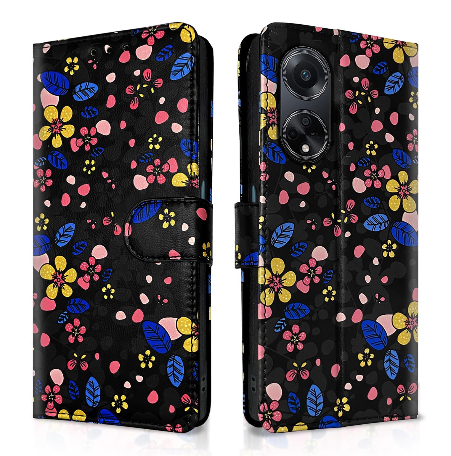 Pikkme Oppo F23 5G black flower mobile flip cover
