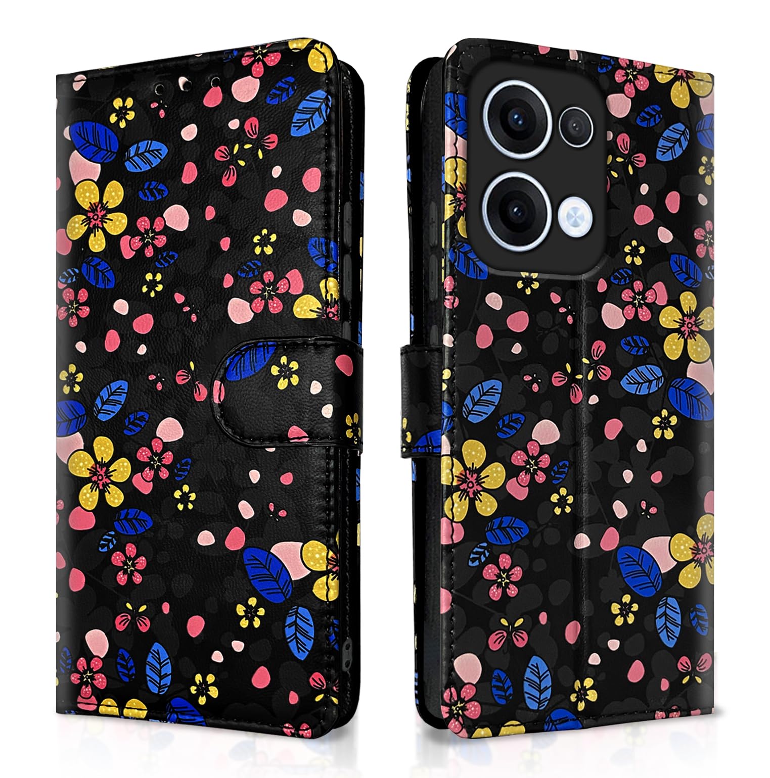 Pikkme Oppo Reno 13 5G black flower wallet flip cover