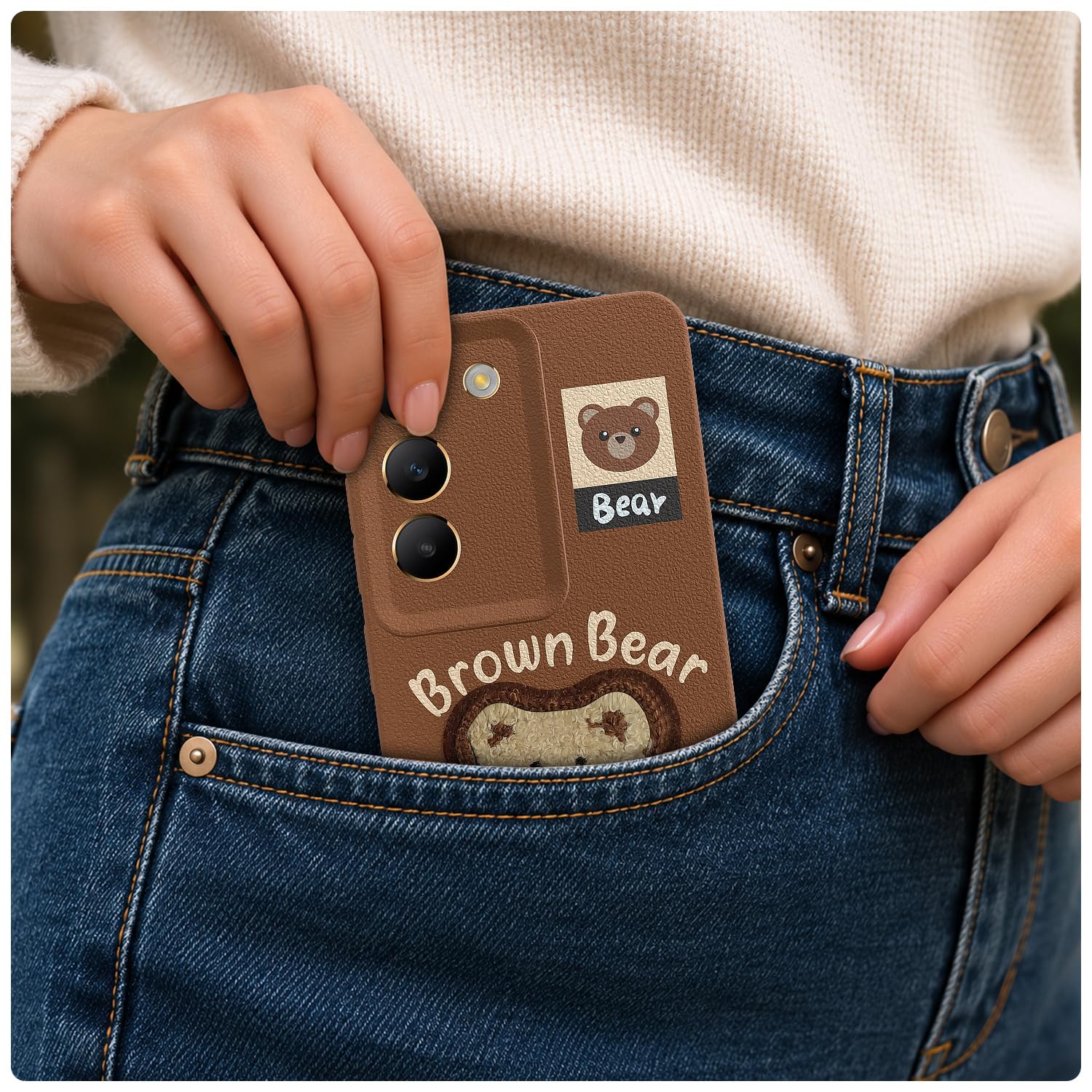 Vivo Y100 5G Plush Patch mobile cover in brown by Pikkme – photo 4