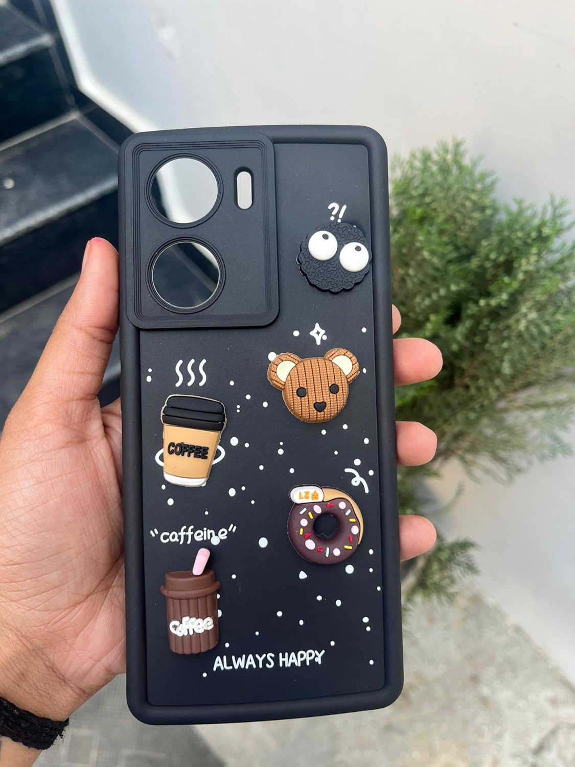 Pikkme Vivo V29e 5G Cute Fun Cartoon 3D Bear Coffee Back Cover (Black)
