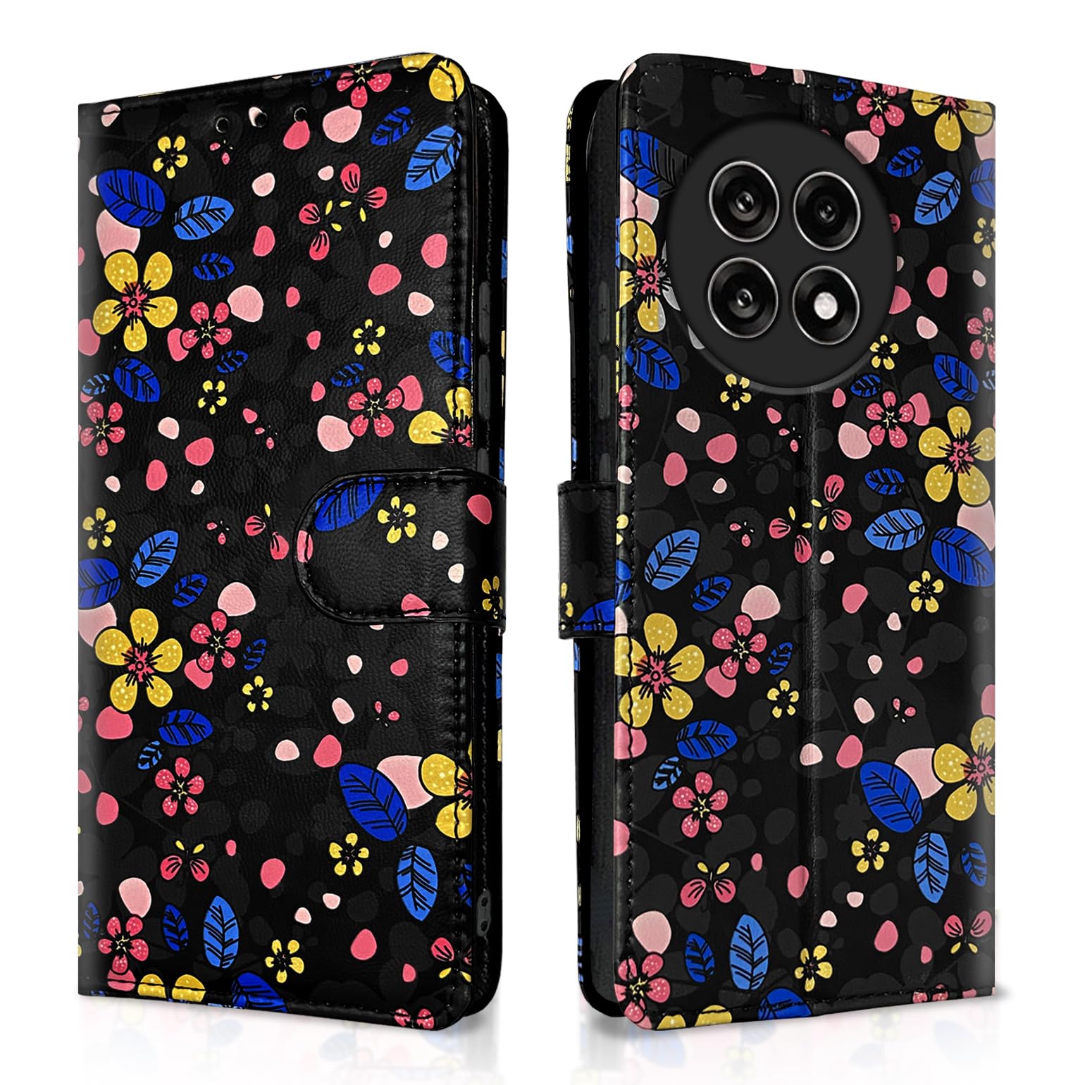 Black flower Wallet wallet flip cover for OnePlus 13R 5G – Pikkme