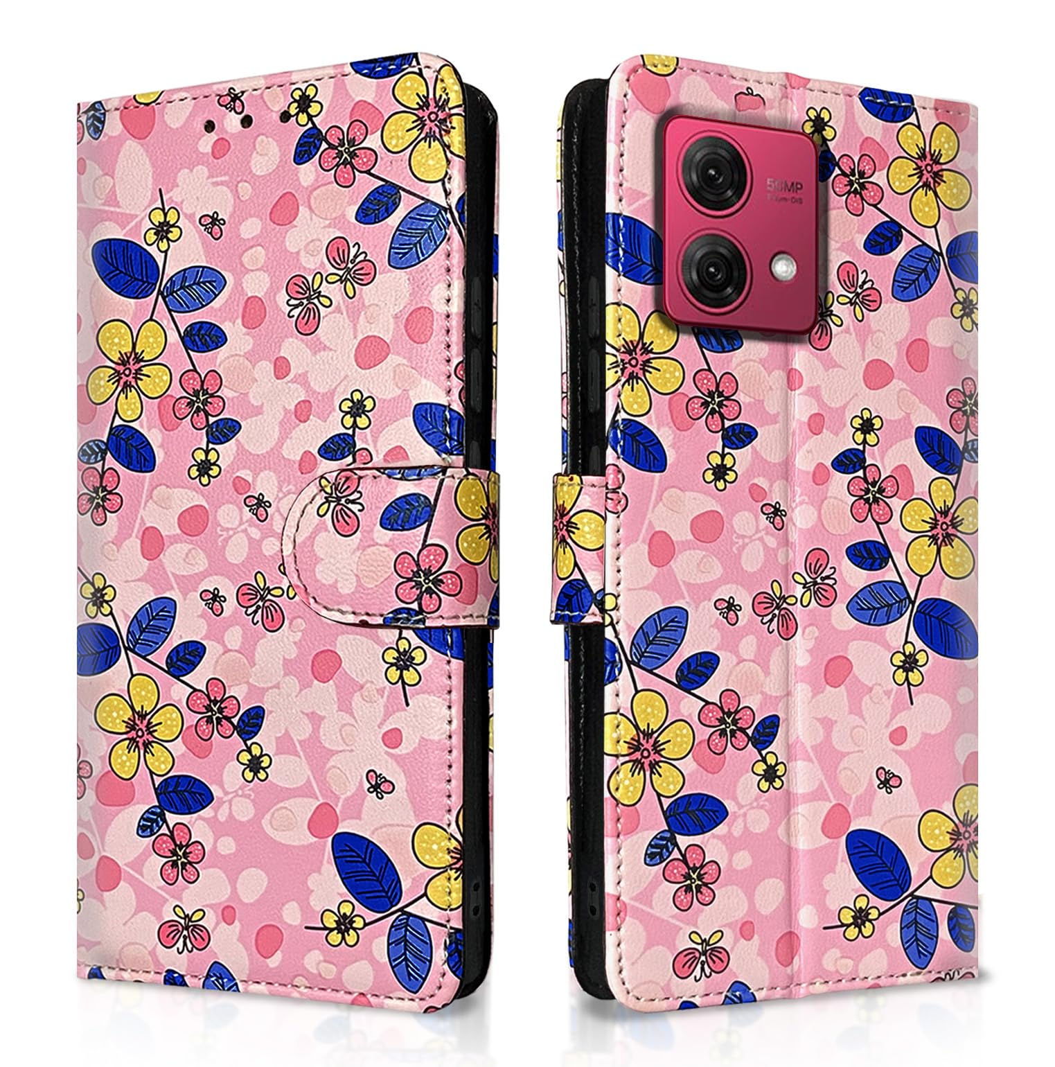 Pikkme Moto G84 5G pink flower flip cover