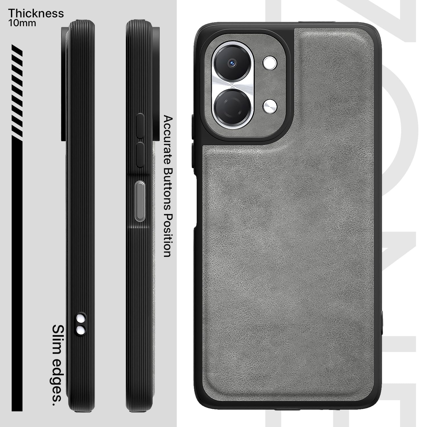 Tecno Spark Go 3 Leather mobile cover in grey by Pikkme – photo 3