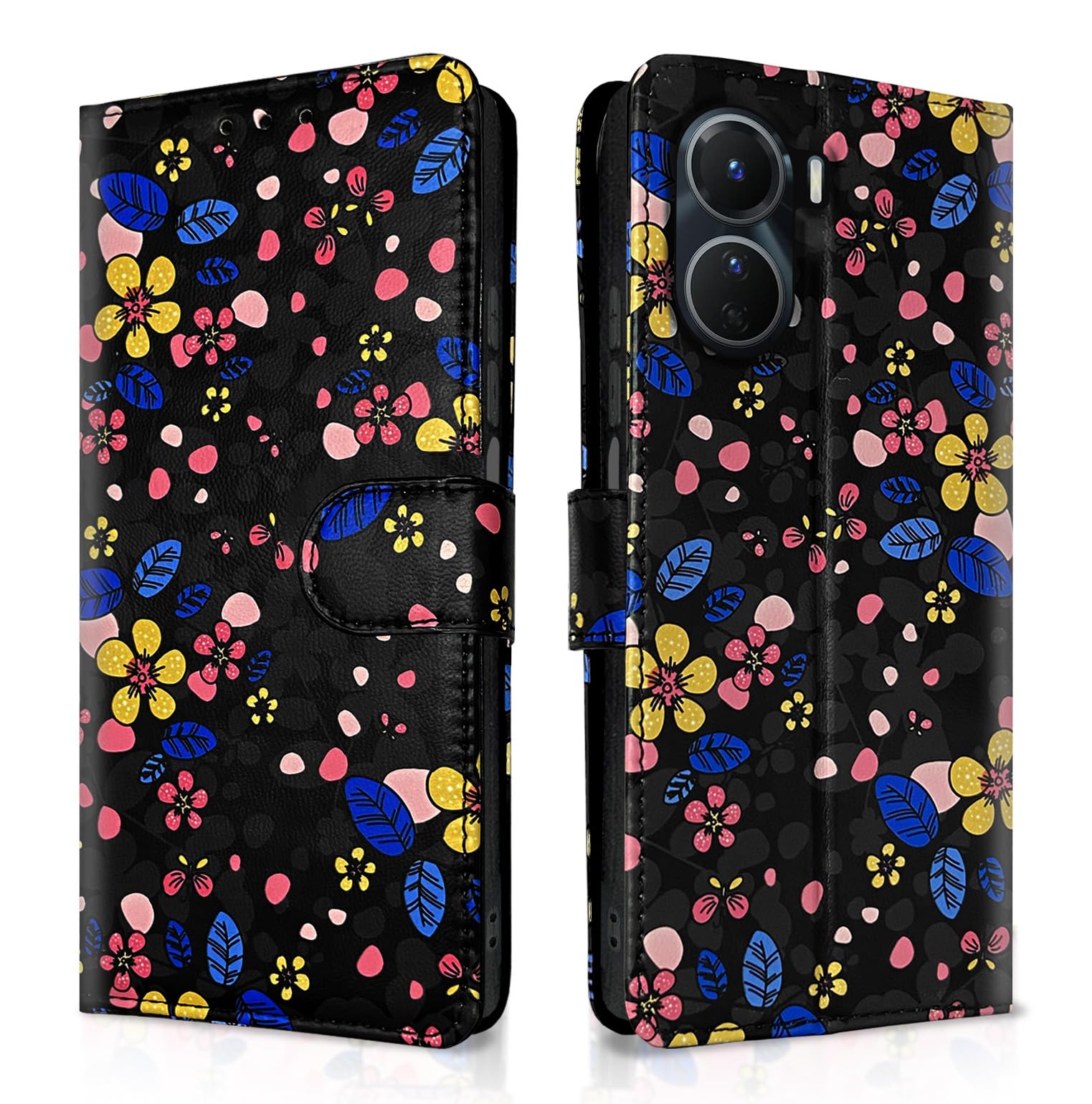 Black flower mobile flip cover for Vivo Y16 – Pikkme