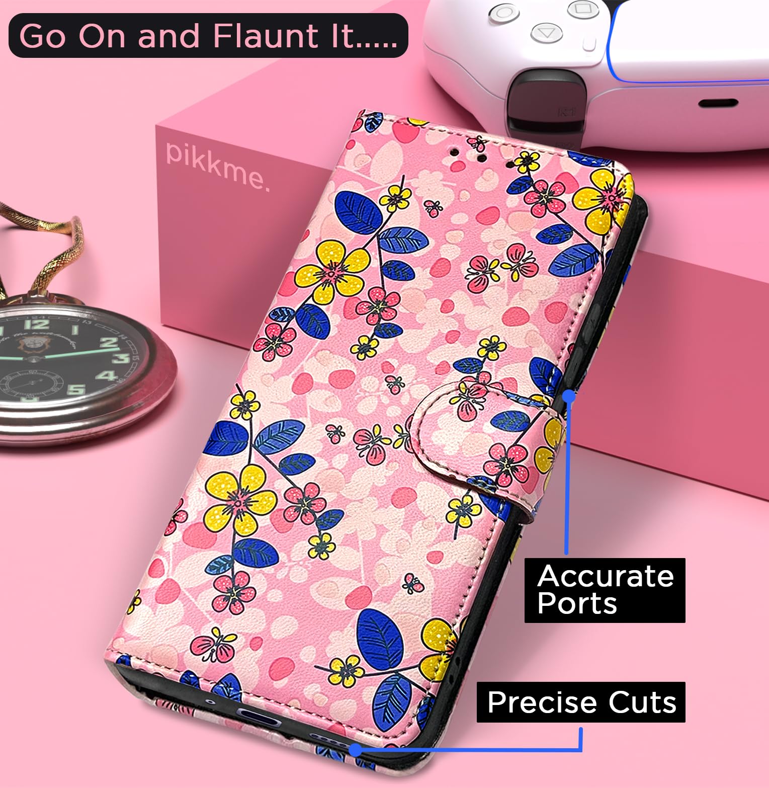 Pikkme Redmi Note 14 Pro Plus 5G pink flower wallet flip cover – photo 4