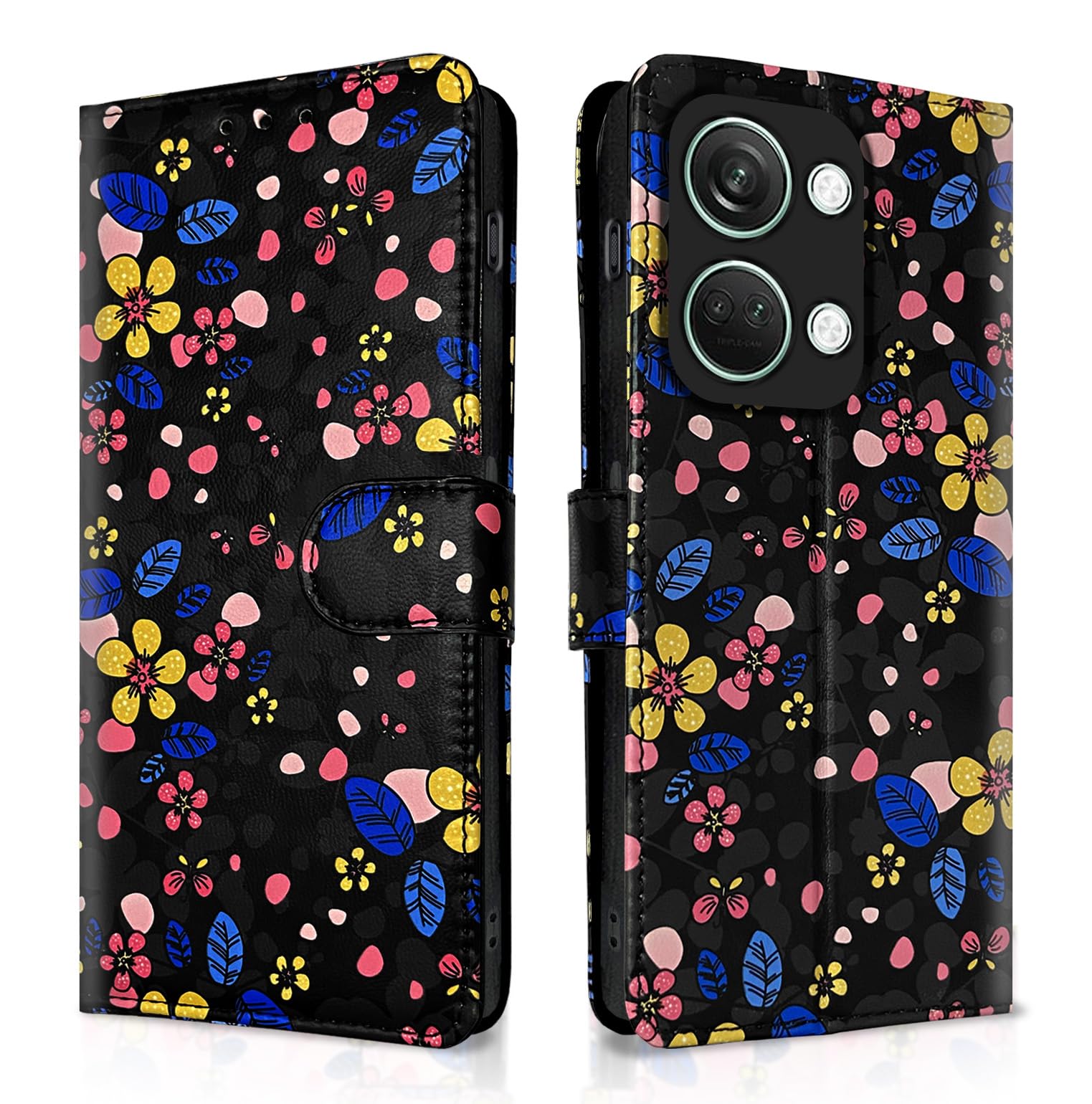 Pikkme black flower mobile flip cover for OnePlus Nord 3 5G