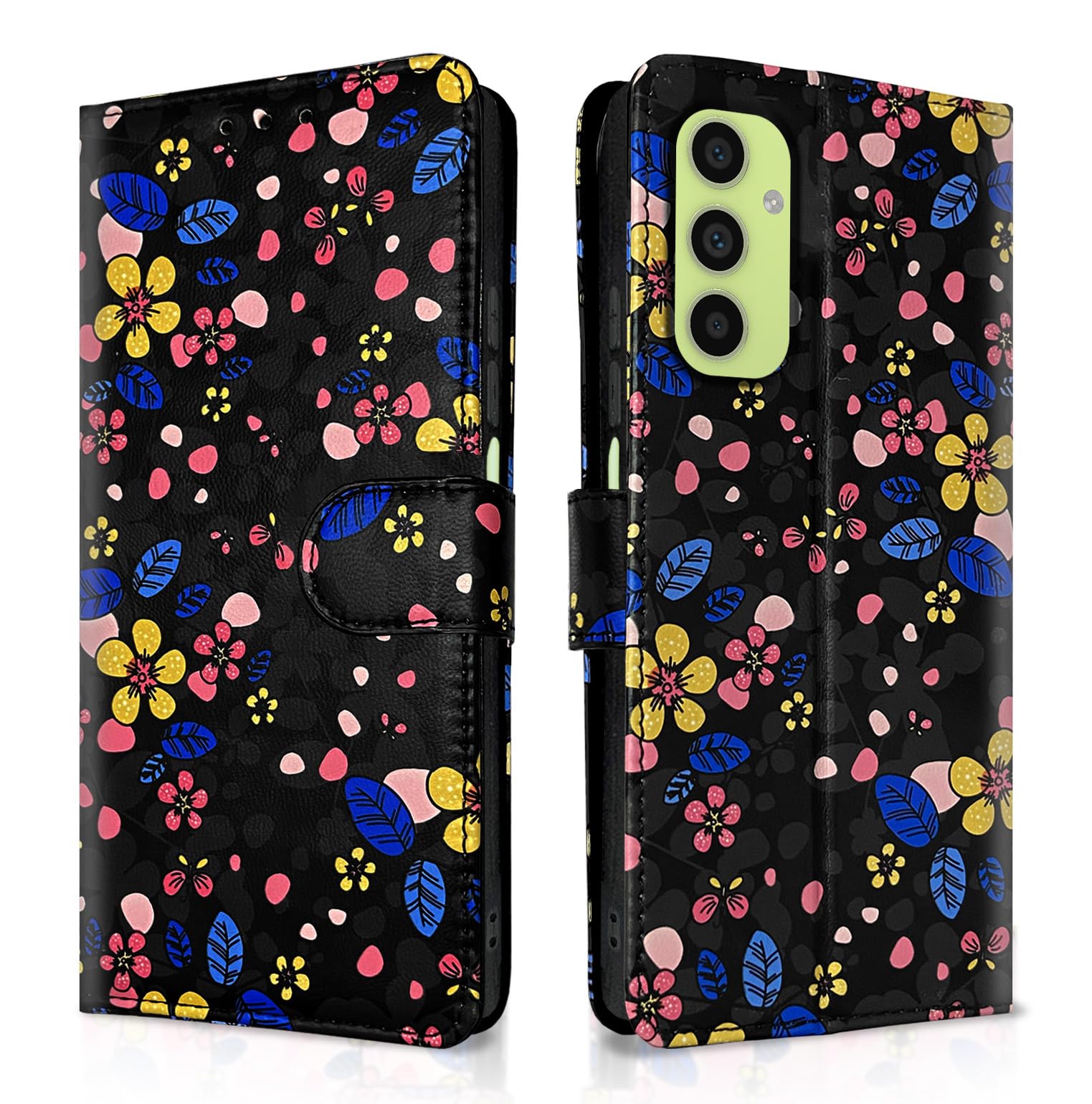 Pikkme black flower Wallet flip cover for Samsung A05s