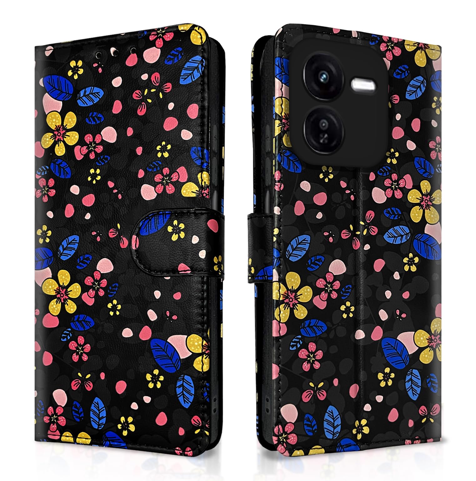 iQOO Z9x 5G Wallet wallet flip cover in black flower by Pikkme