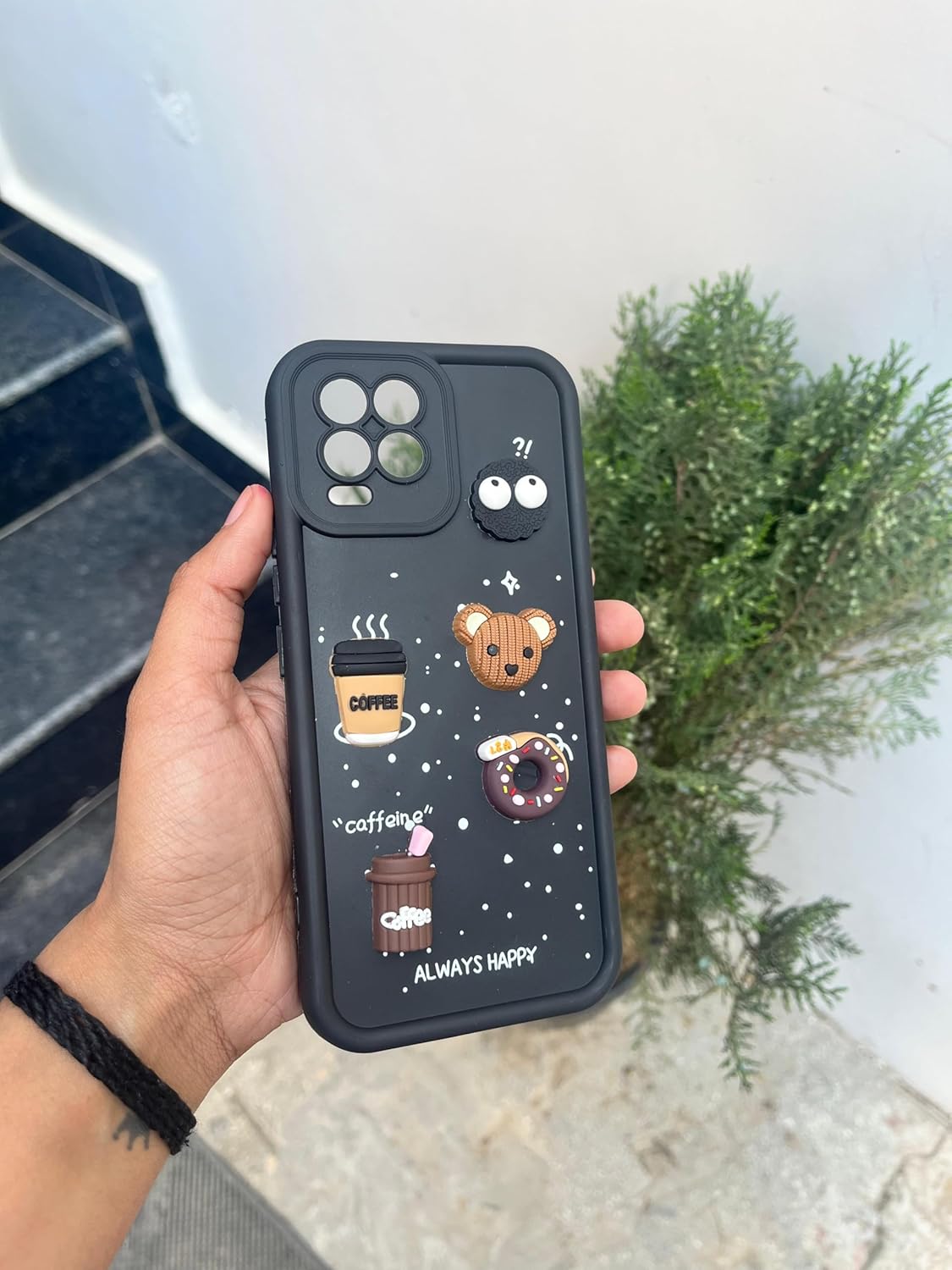 Pikkme Realme 8 4G / 8 Pro Cute Fun Cartoon 3D Bear Coffee Back Cover (Black)