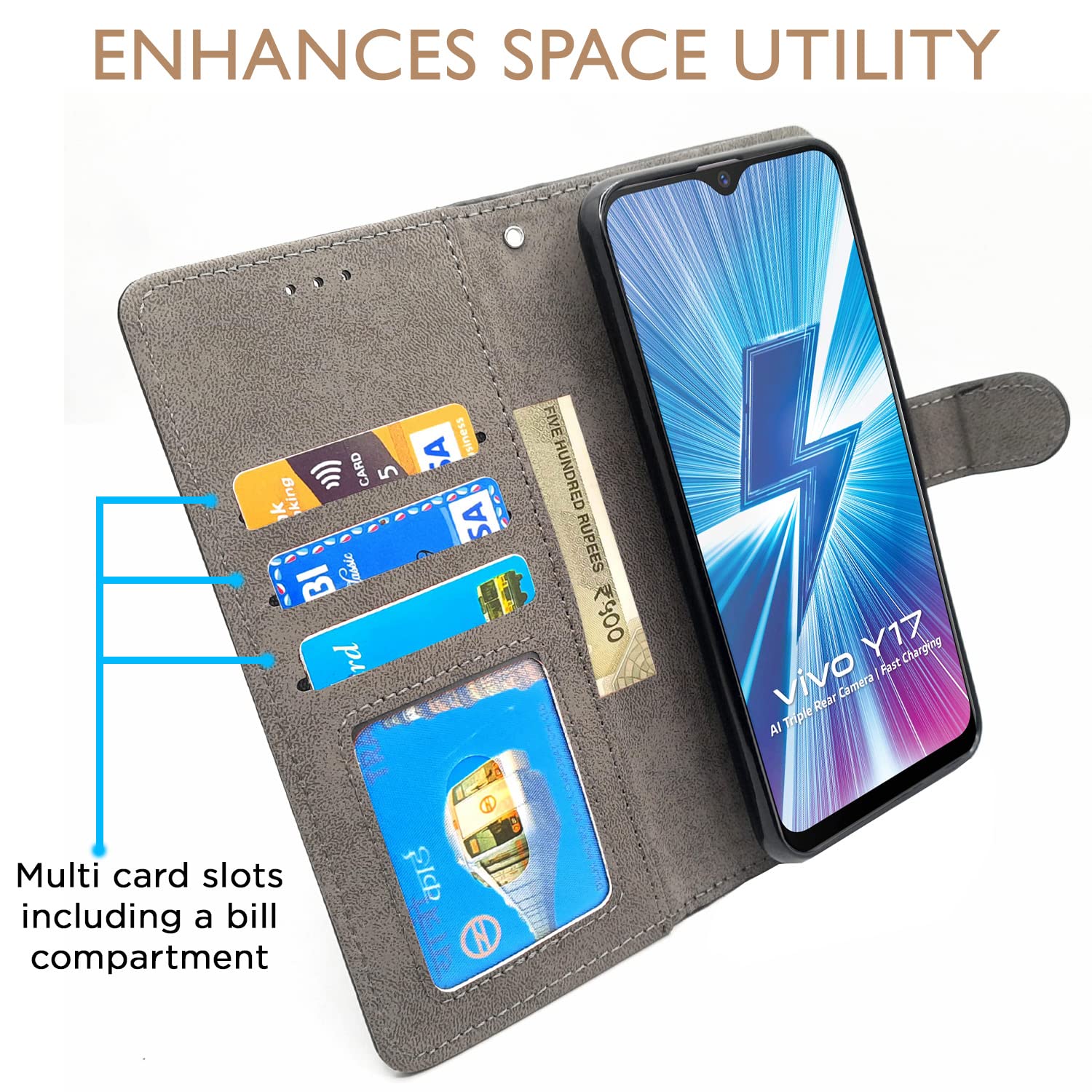 Black Wallet flip cover for Vivo Y12/Y15/Y17/U10 – Pikkme – photo 2