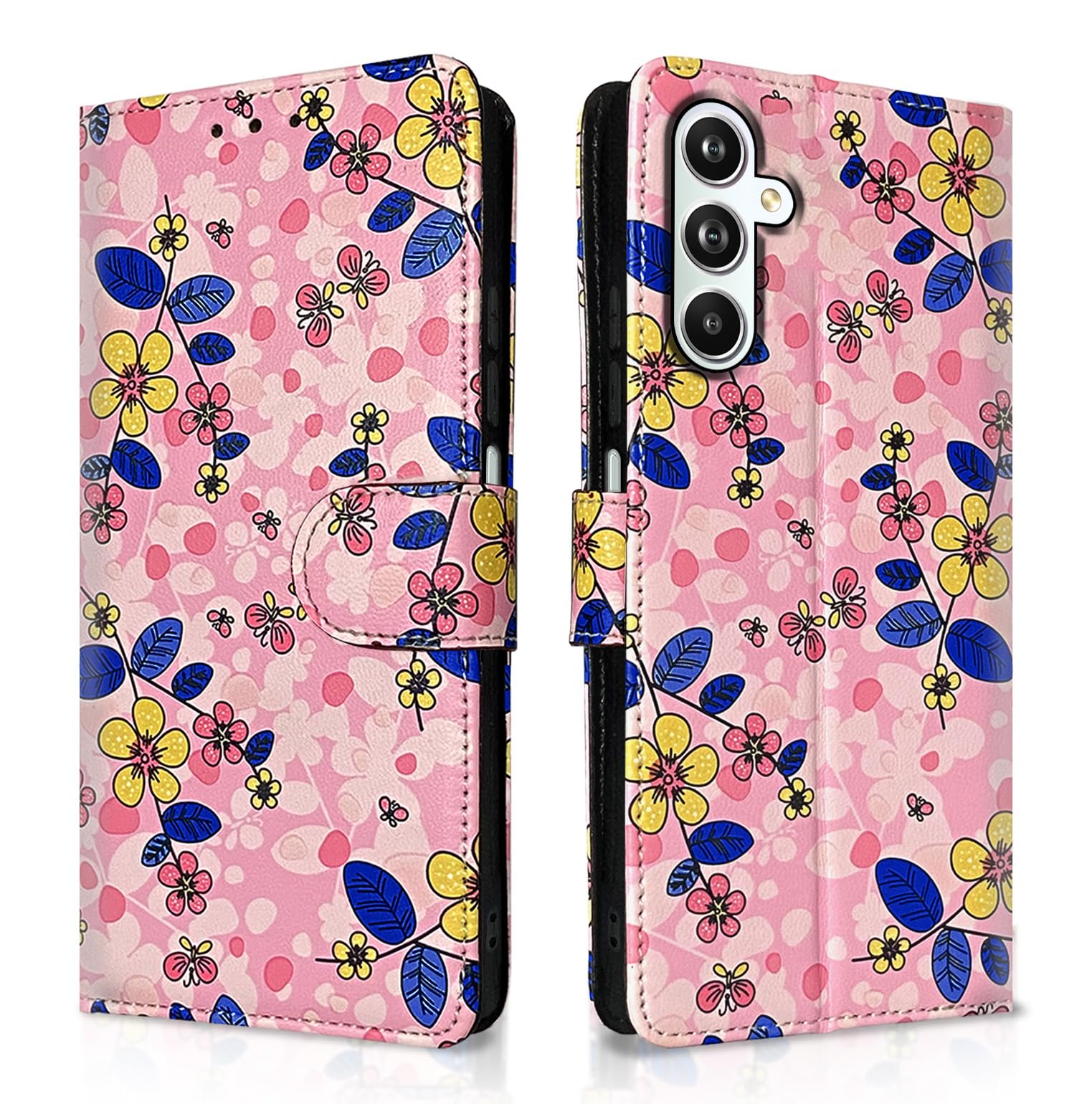 Samsung F54 5G wallet flip cover in pink flower by Pikkme