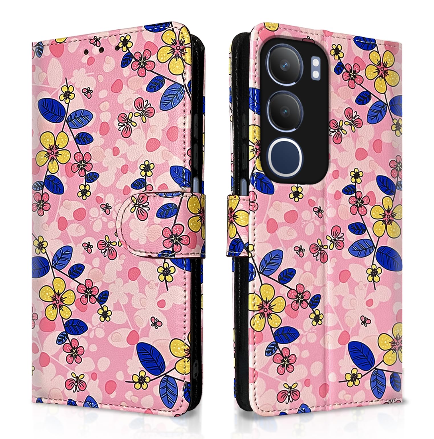 Vivo Y19s mobile flip cover in pink flower by Pikkme