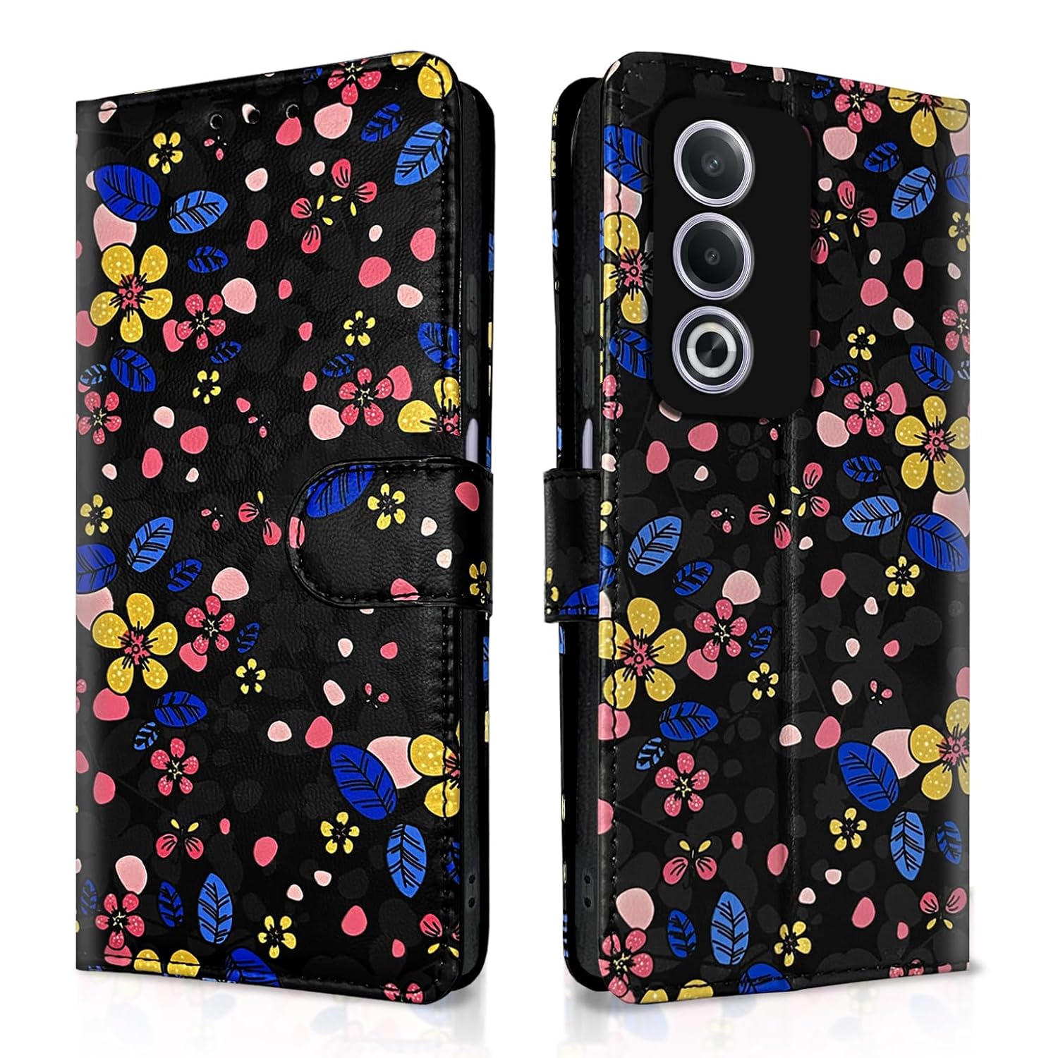for Oppo A3 Pro 5G Flower Flip Cover -Black