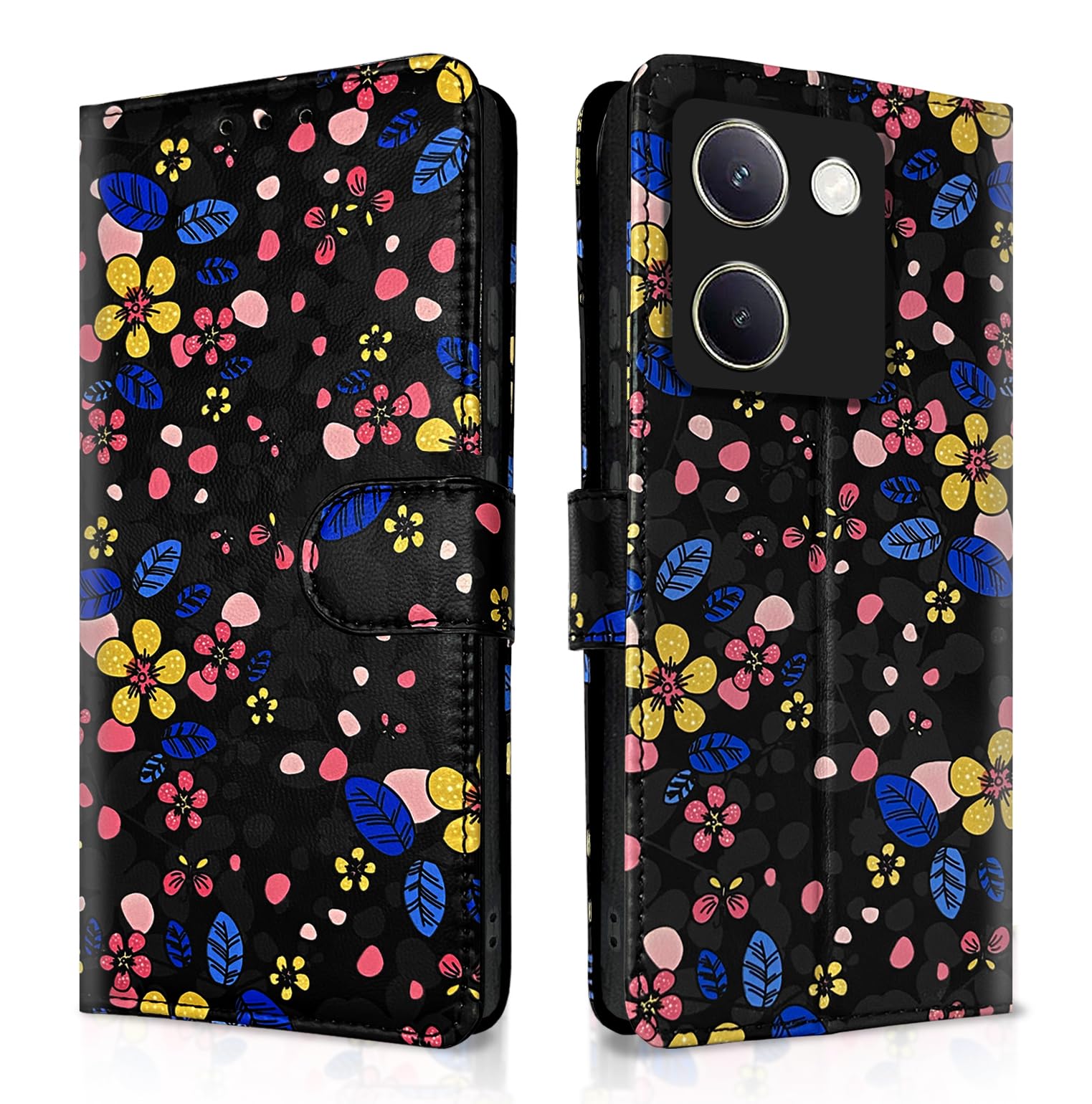 Black flower wallet flip cover for Vivo Y200 Pro 5G – Pikkme