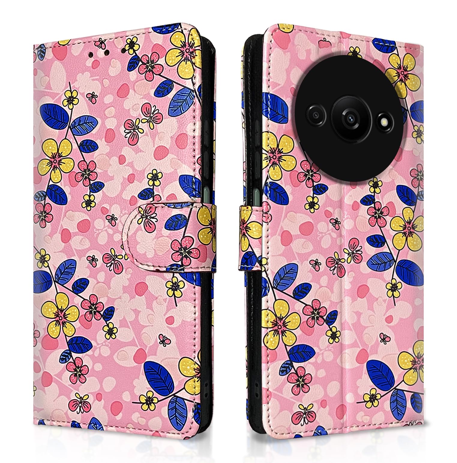 Pikkme Redmi A3 (2024)/A3x/Poco C61 pink flower mobile flip cover
