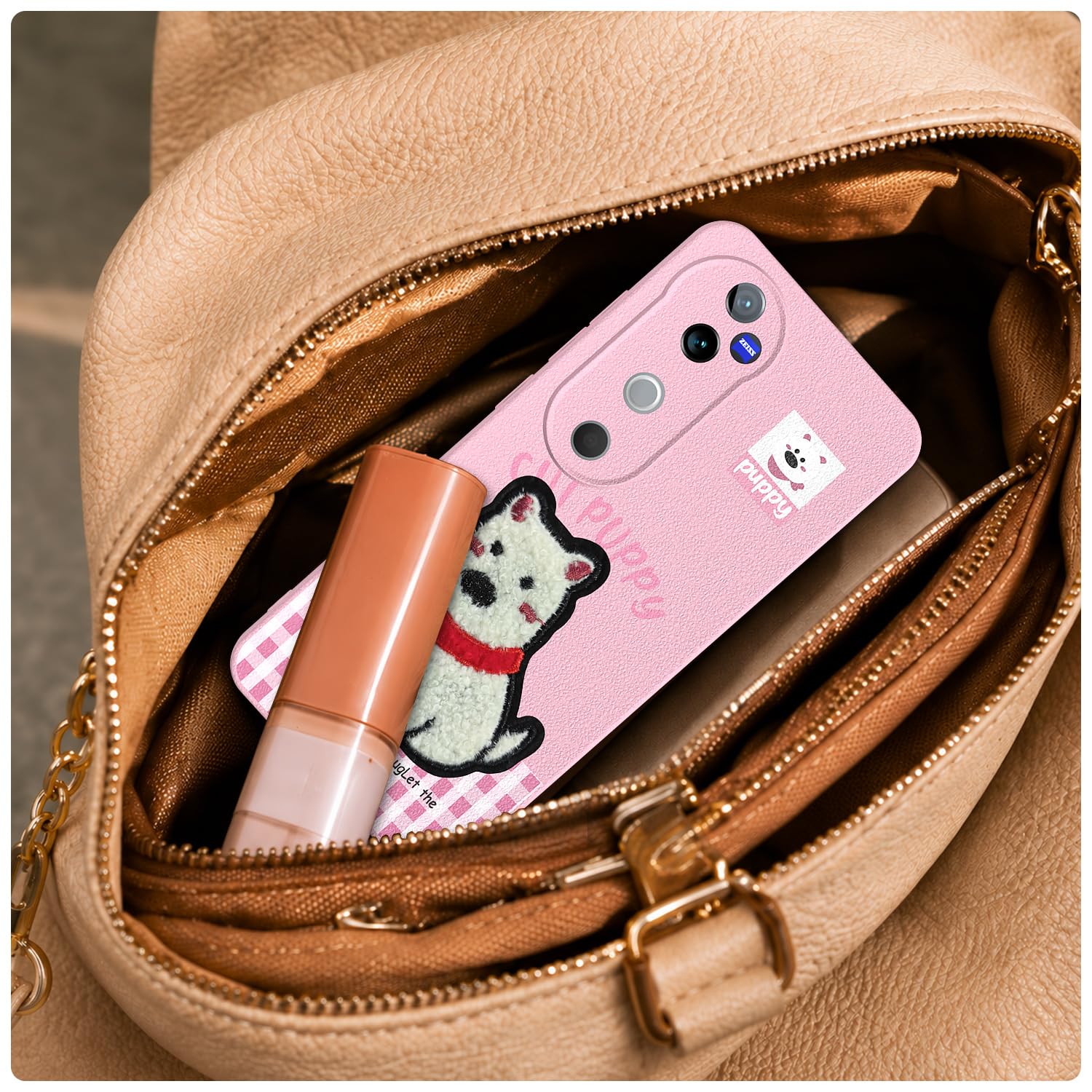 Pikkme Vivo V40/V40 Pro/T3 Ultra 5G Plush Patch pink phone cover – photo 5