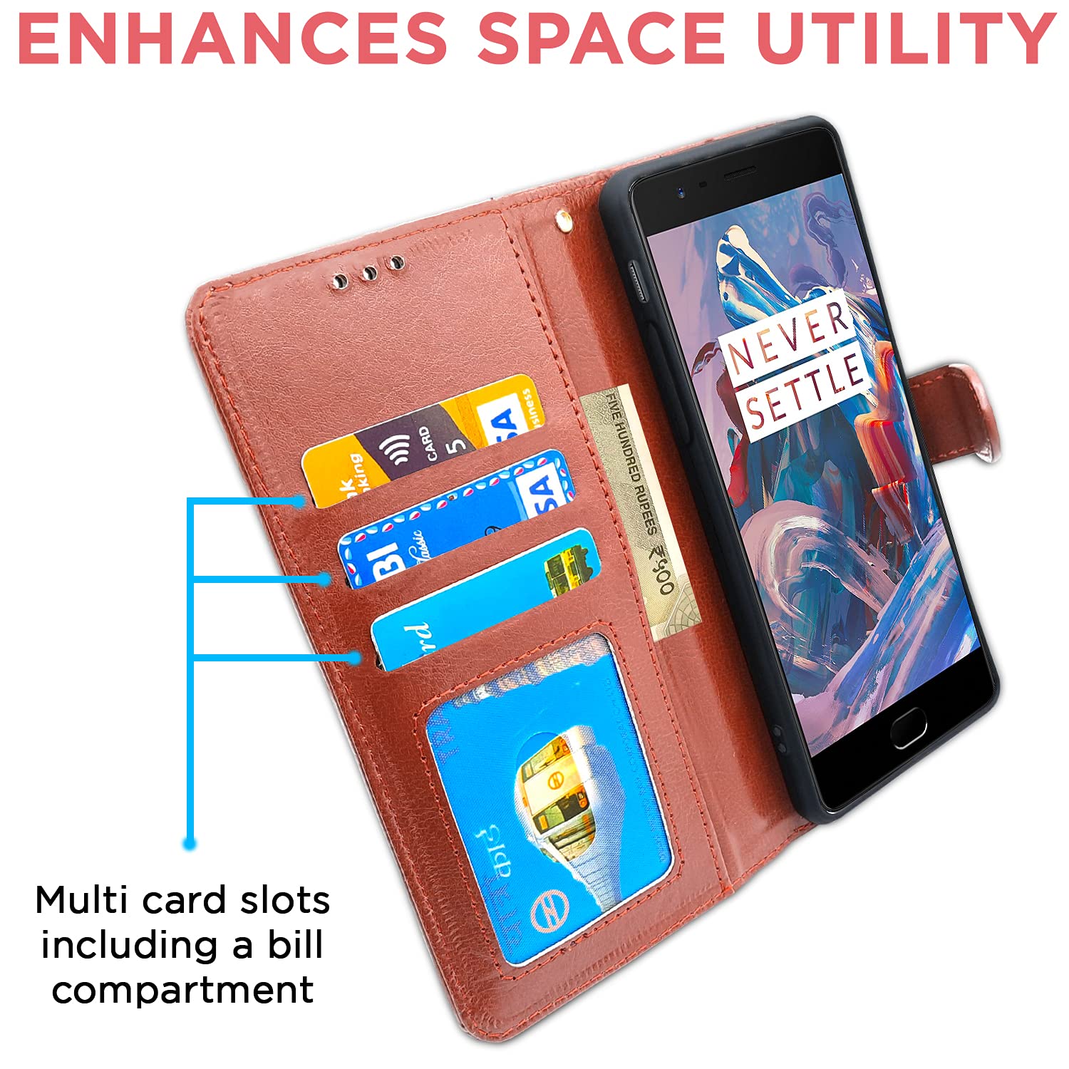OnePlus 3/3T Wallet flip cover in brown by Pikkme – photo 3