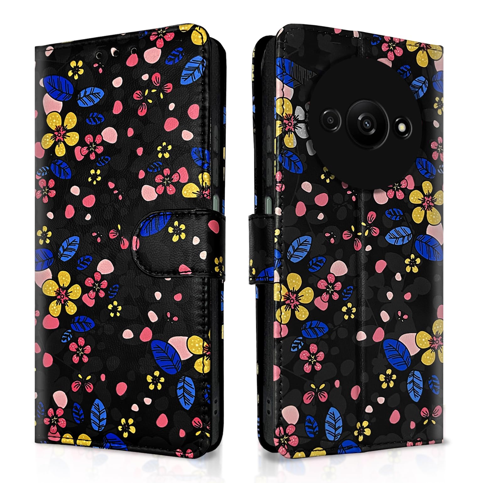 Pikkme black flower Wallet flip case for Redmi A3 (2024)