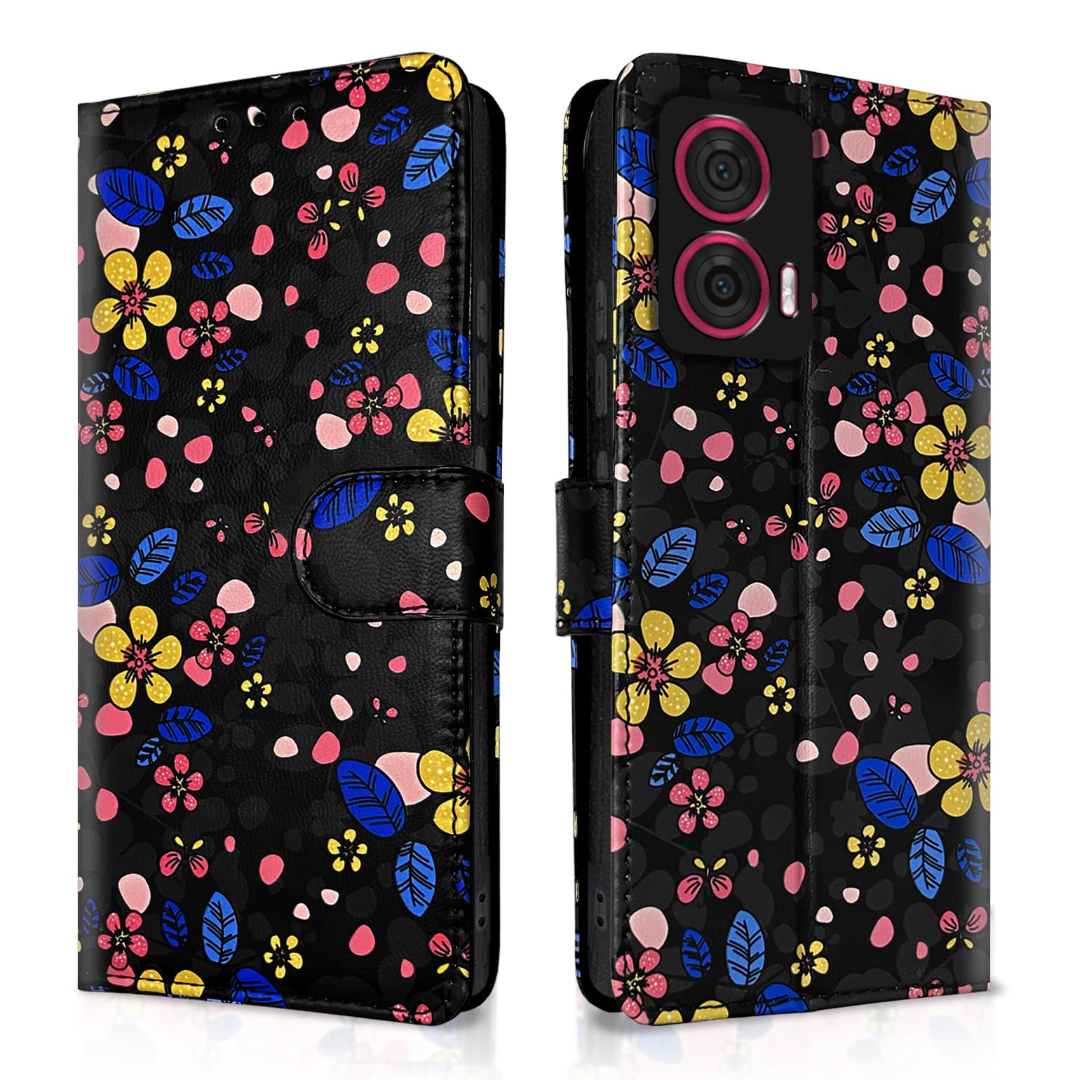 Moto Edge 50 Fusion 5G flip cover in black flower by Pikkme