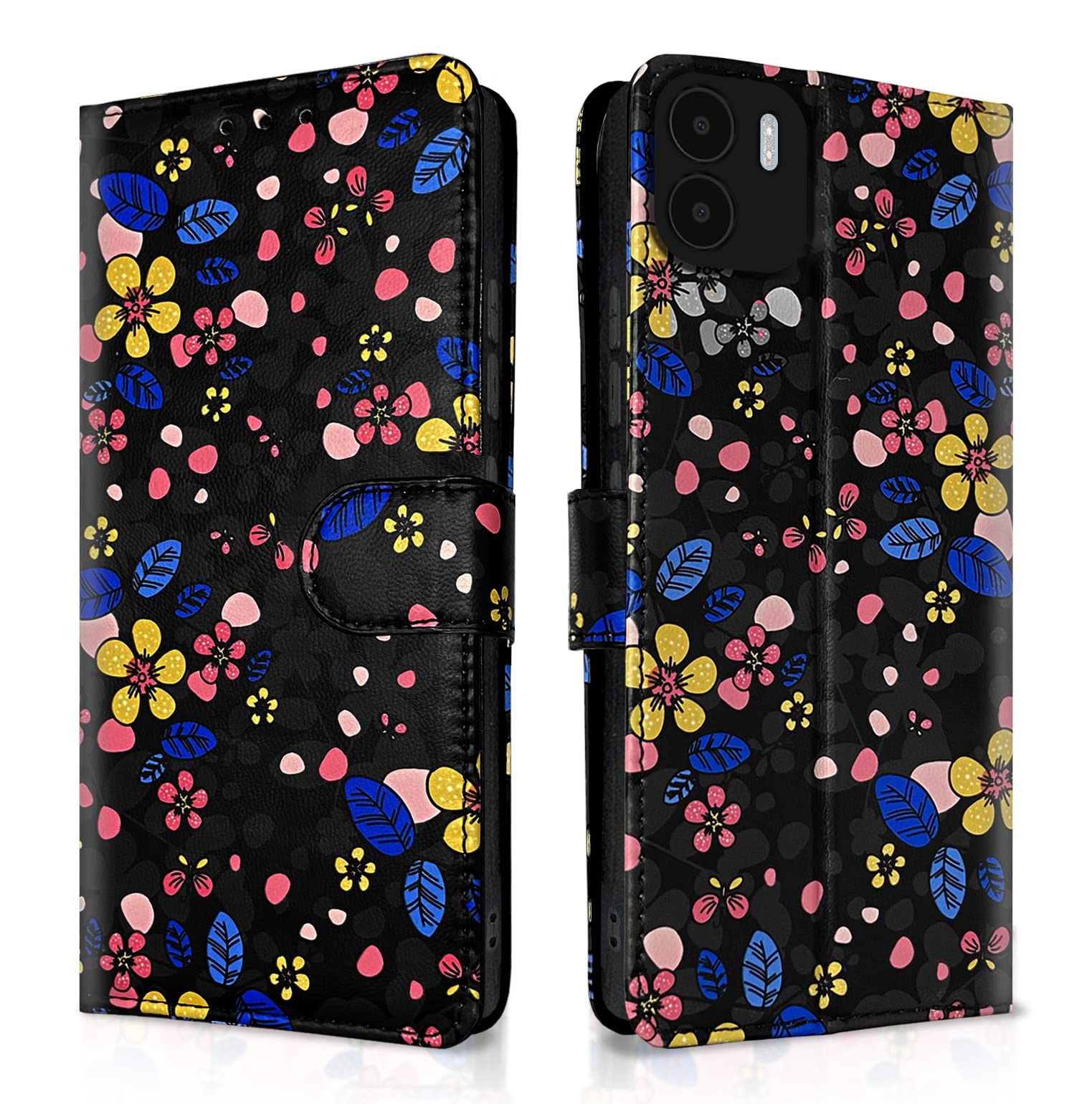 Pikkme black flower Wallet wallet flip cover for Redmi A1/A2