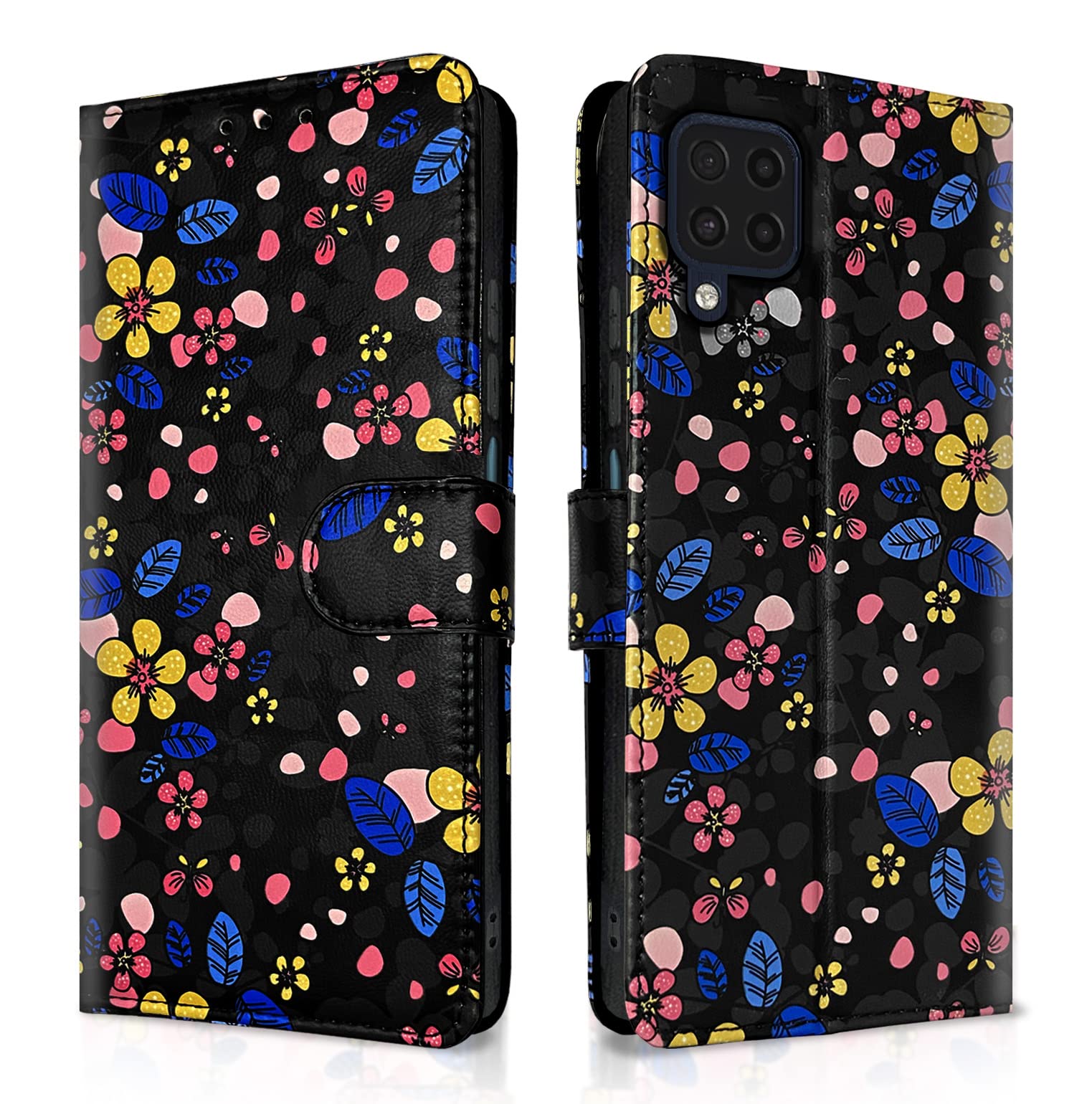 Pikkme black flower mobile flip cover for Samsung M32 4G/M32 Prime/F22 4G