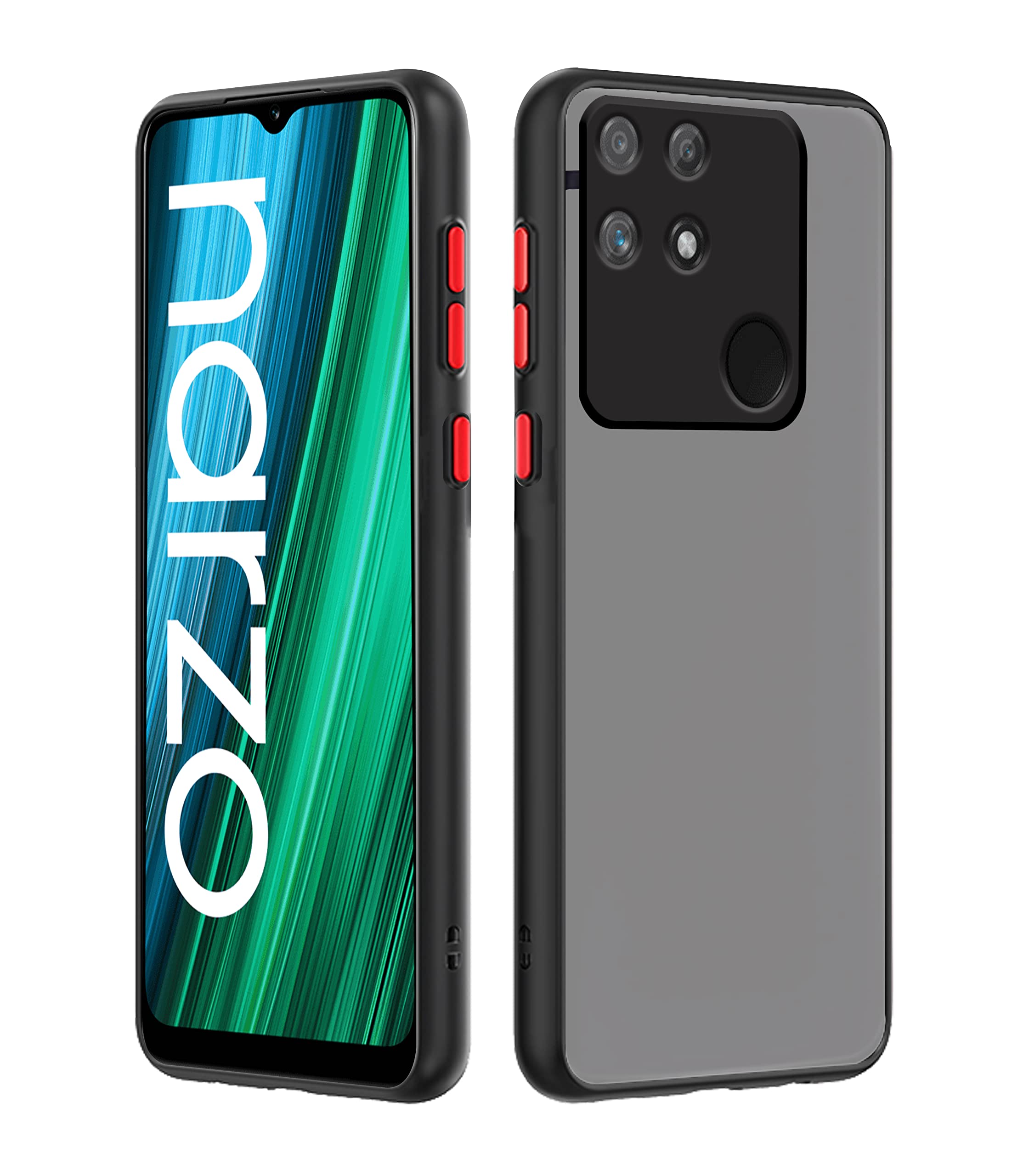 Realme Narzo 50A Hybrid mobile back cover in thermoplastic polyurethane, black by Pikkme