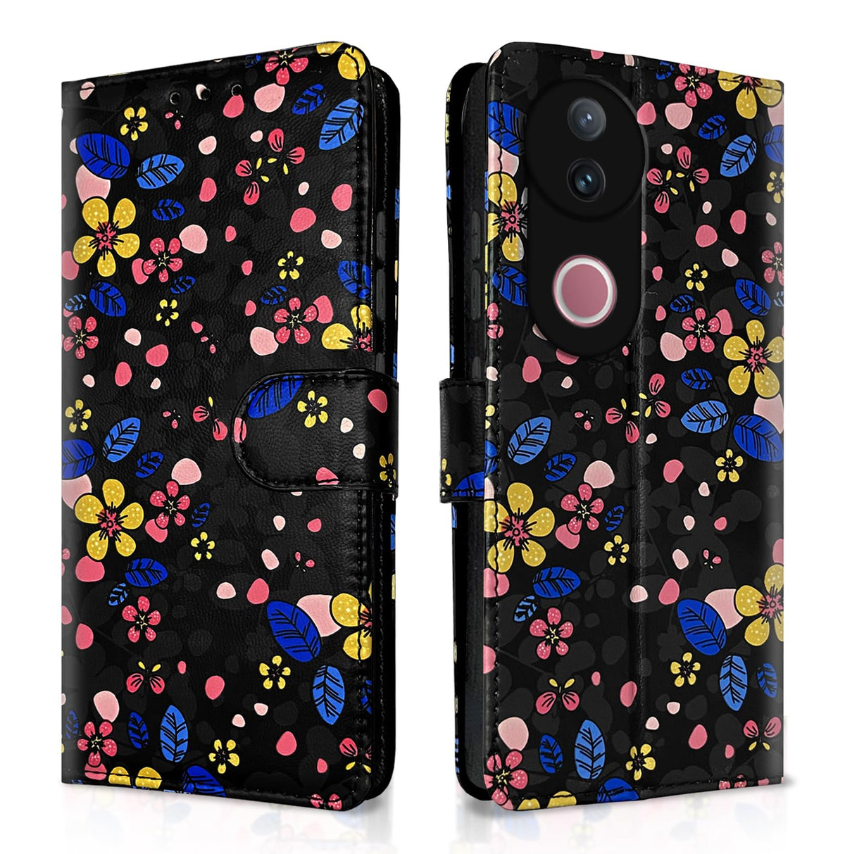 Vivo V50/V50e 5G Wallet flip cover in black flower by Pikkme