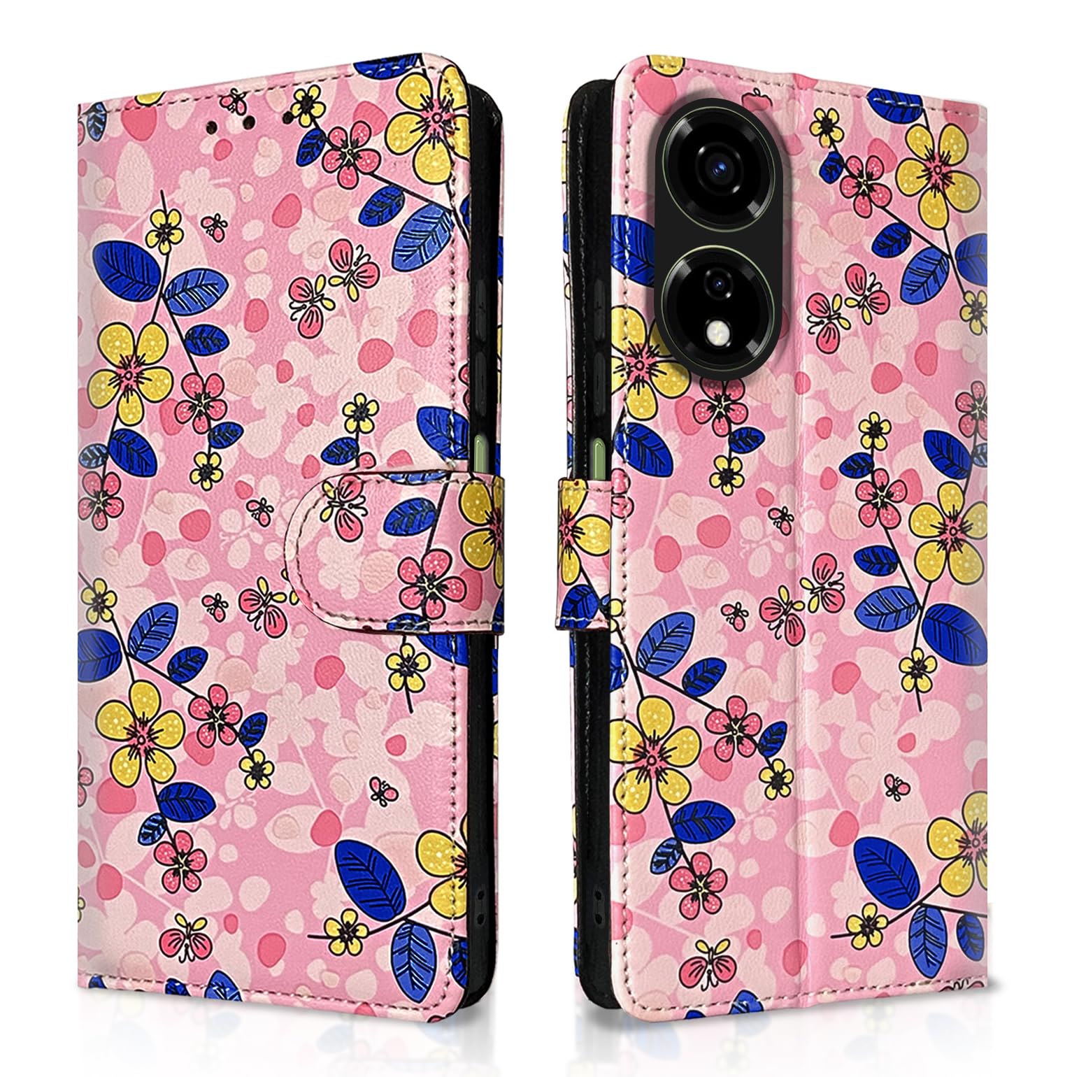Itel P55 5G wallet flip cover in pink flower by Pikkme
