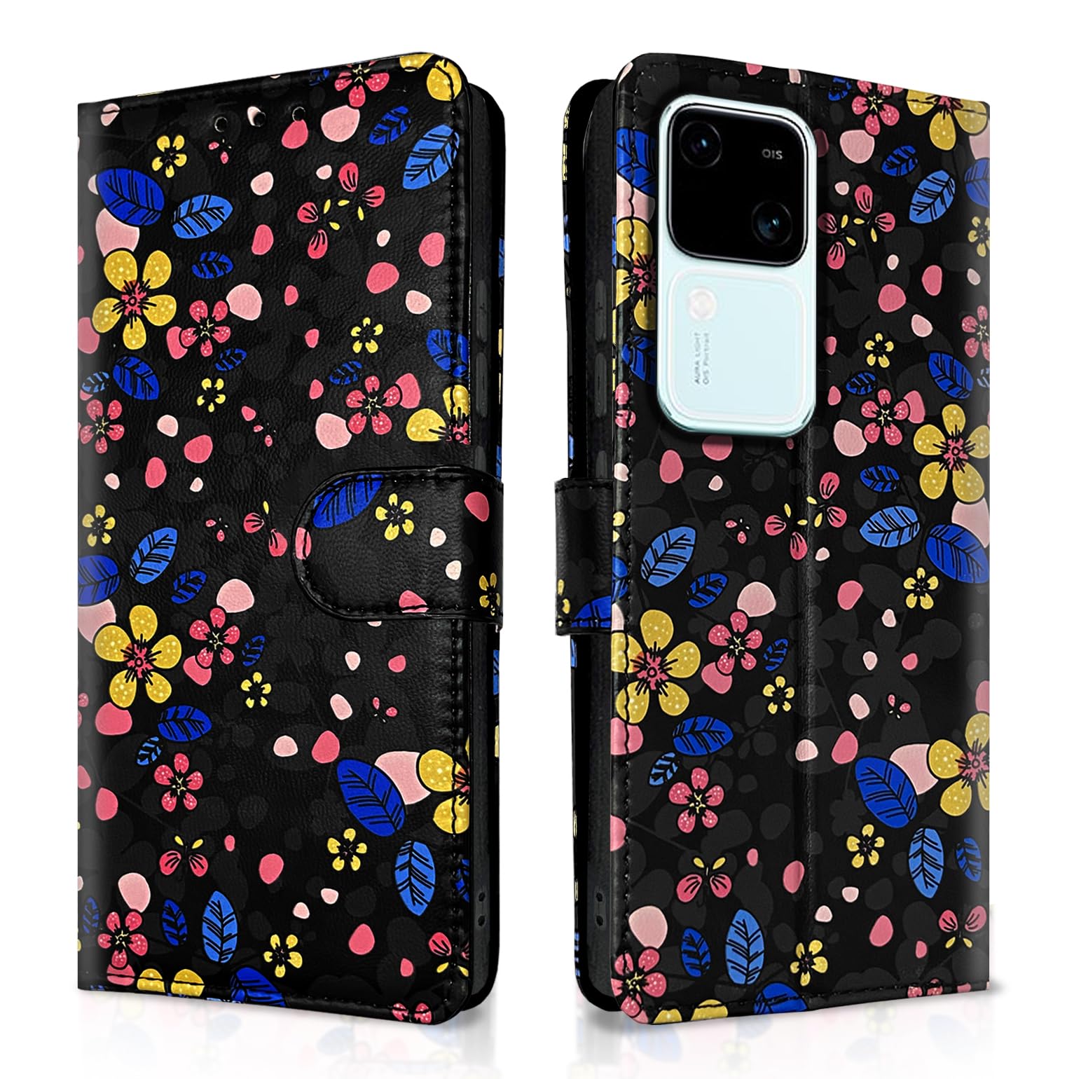 Pikkme black flower flip cover for Vivo V30 5G