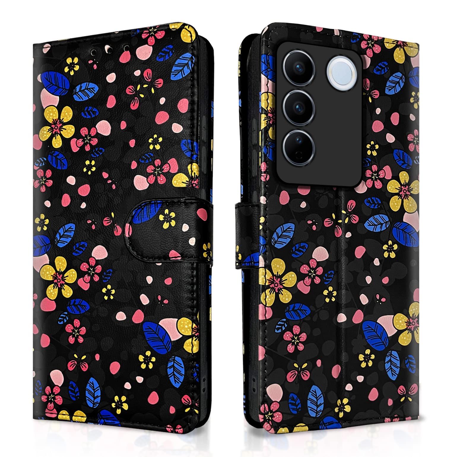 Black flower Wallet wallet flip cover for Vivo V27/V27 Pro 5G – Pikkme