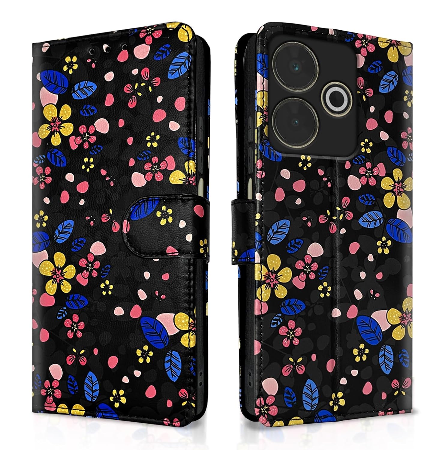 Pikkme black Flower mobile flip cover for Redmi 13 5G