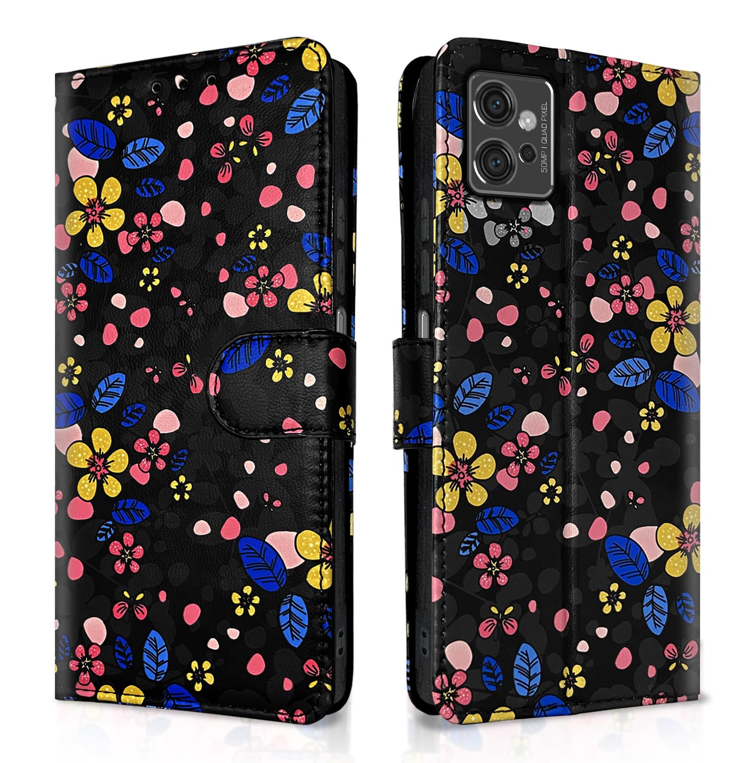 Moto G32 flip cover in black flower by Pikkme
