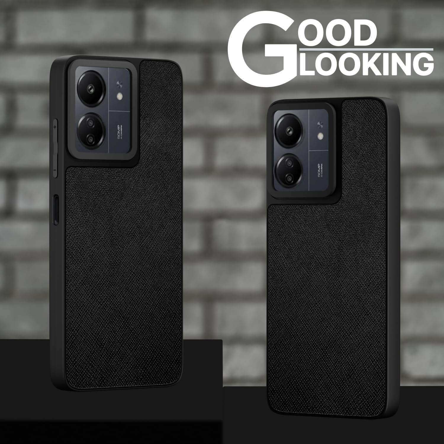Pikkme Redmi 13C 4G / 5G / Poco C65 / Poco M6 5G Vegan Leather Back Cover (Black)