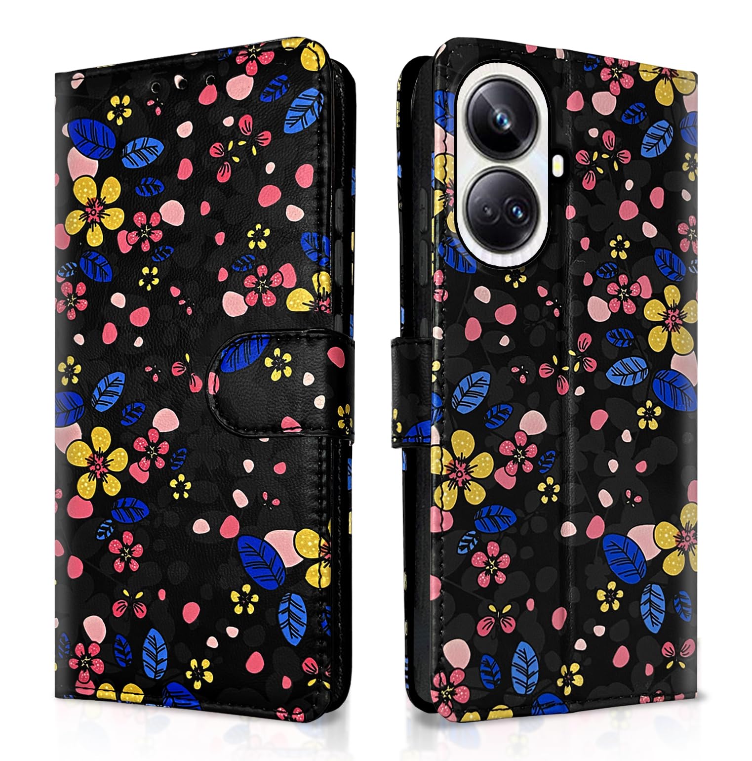 Realme 10 Pro 5G flip cover in black flower by Pikkme