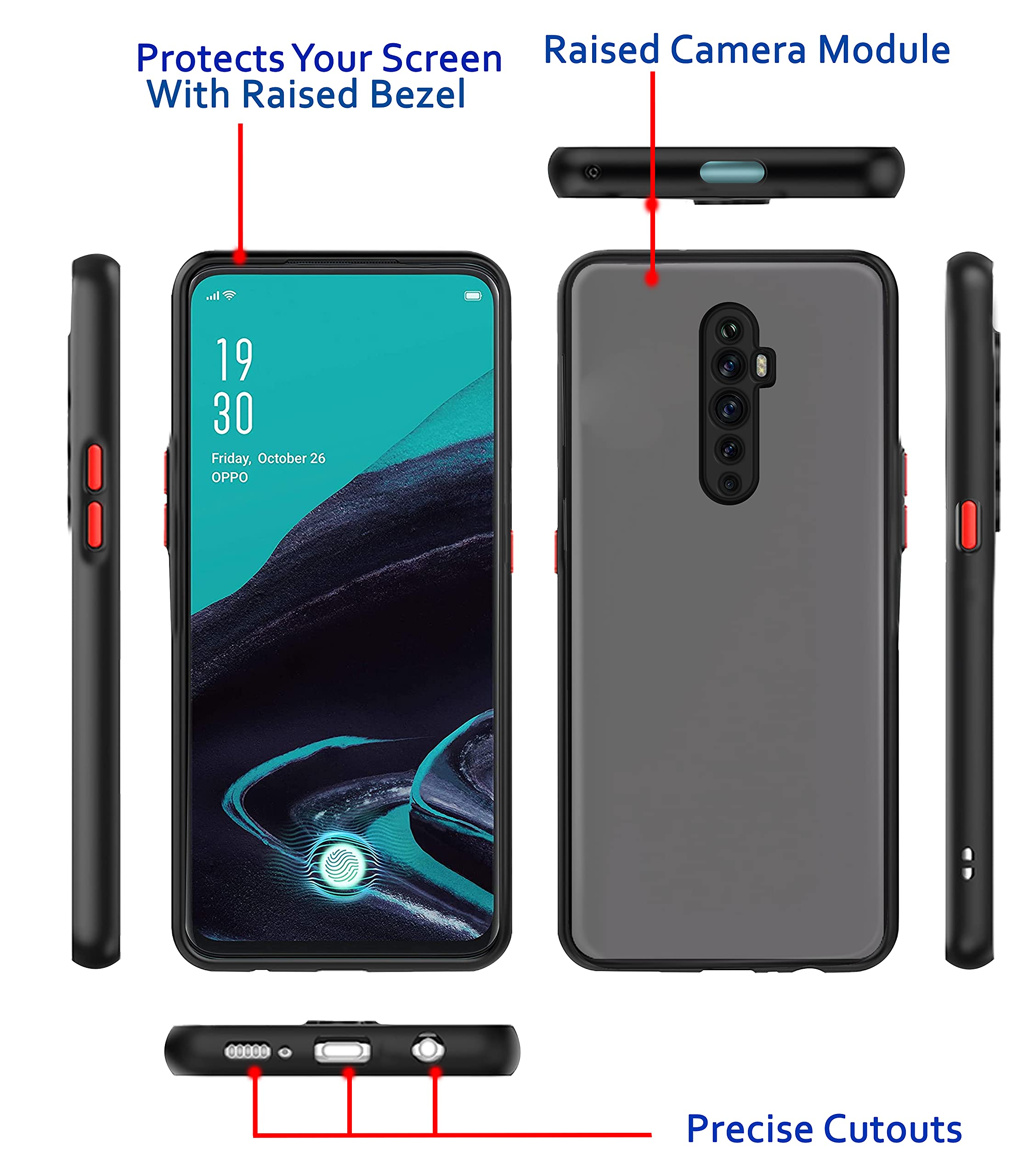 Oppo Reno 2F/2Z Hybrid mobile back cover in tpu, black by Pikkme – photo 3
