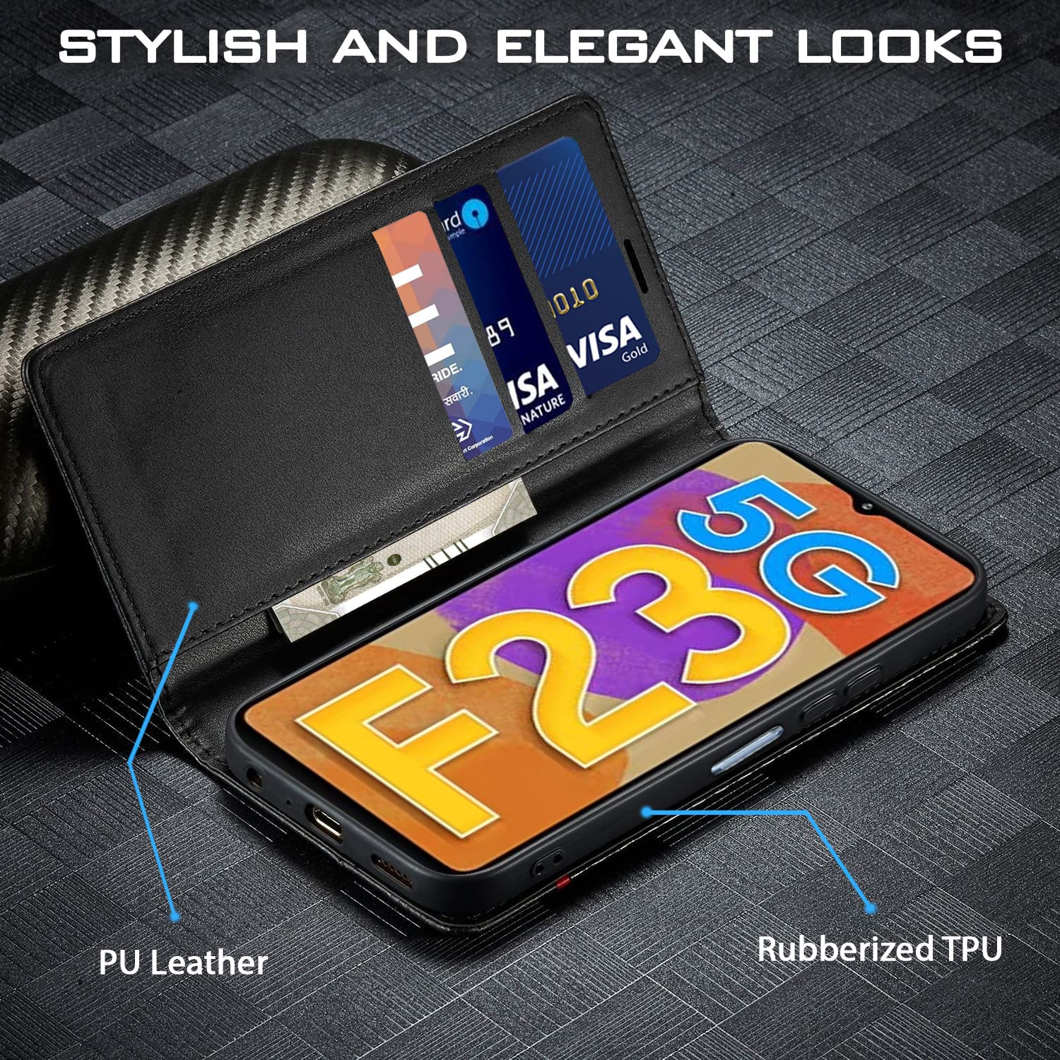 Samsung F23 5G Wallet flip cover in black by Pikkme – photo 2