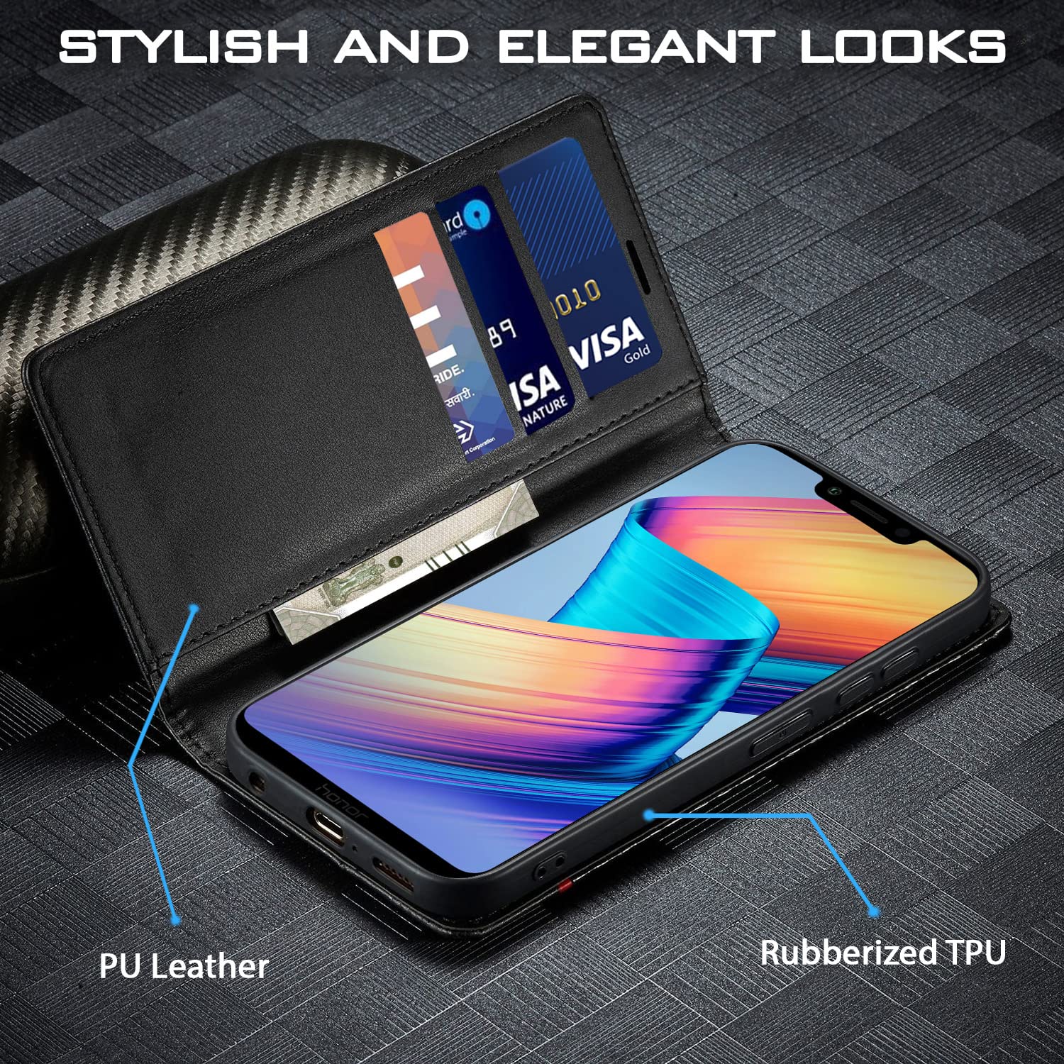 Pikkme black wallet flip cover for Honor Play – photo 2