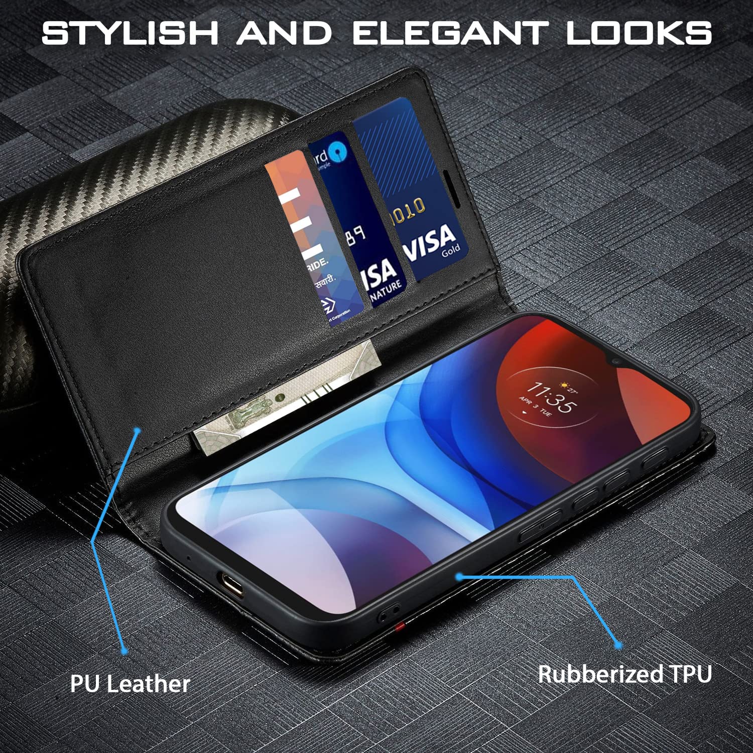 Pikkme black wallet flip cover for Moto E7 Power – photo 2