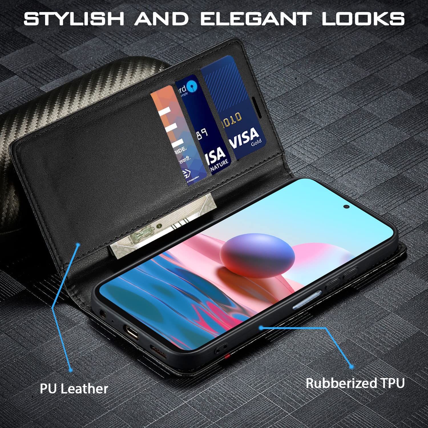 Pikkme Redmi Note 10/Note 10s black mobile flip cover – photo 2