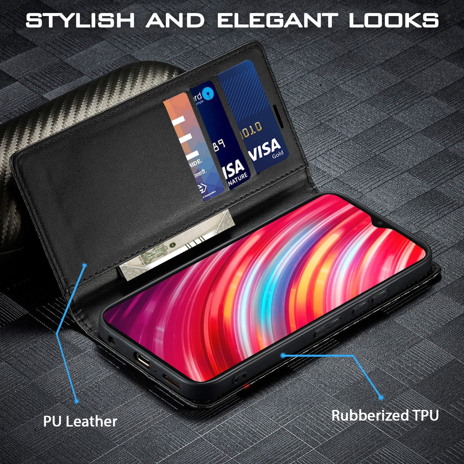 Redmi Note 8 Pro mobile flip cover in black by Pikkme – photo 2